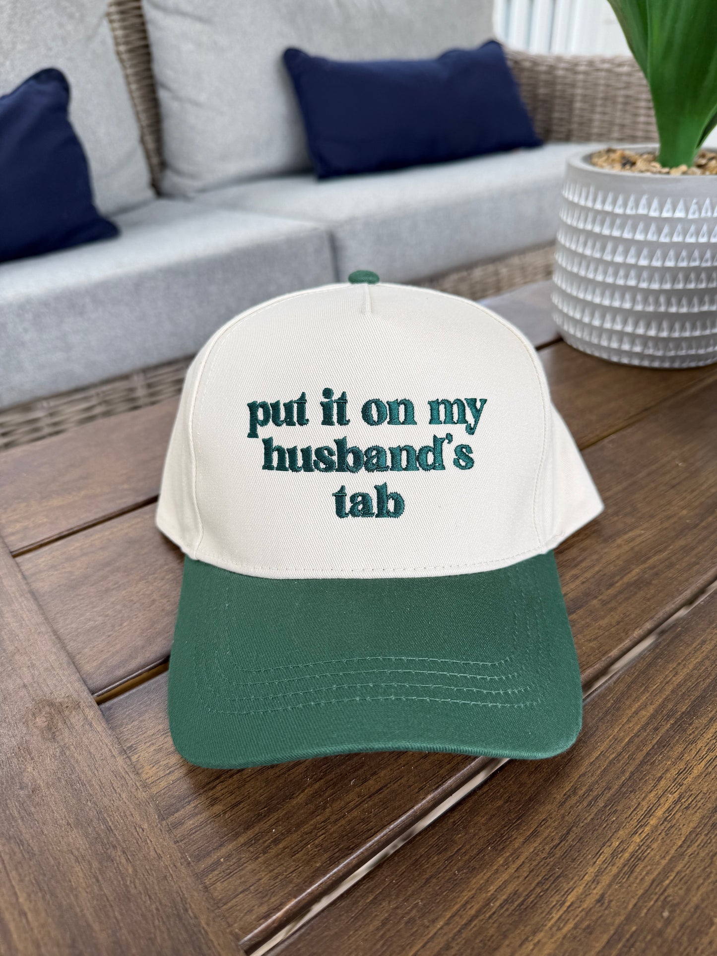 'put it on my husband's tab' Embroidered Baseball Cap