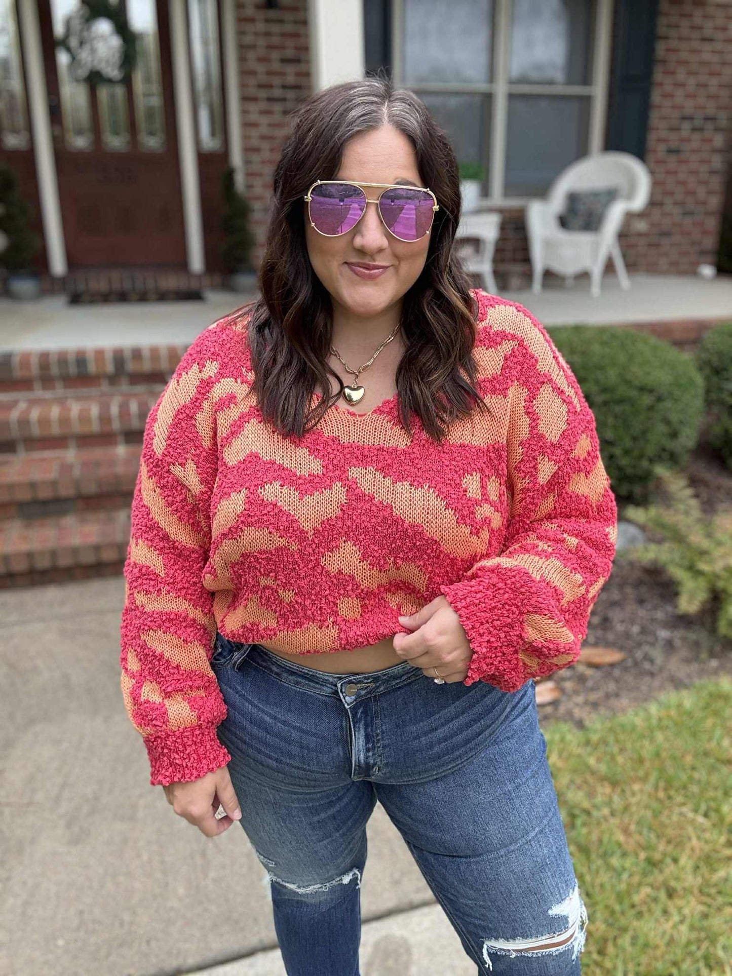 Good Vibes Hot Pink and Orange Pullover