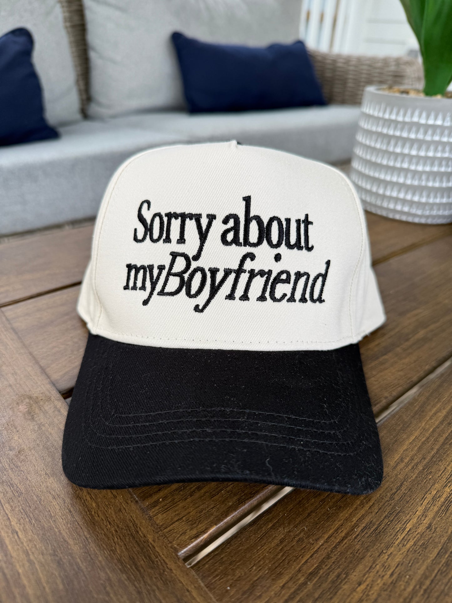 'Sorry about my Boyfriend' Embroidered Two Tone Baseball Cap