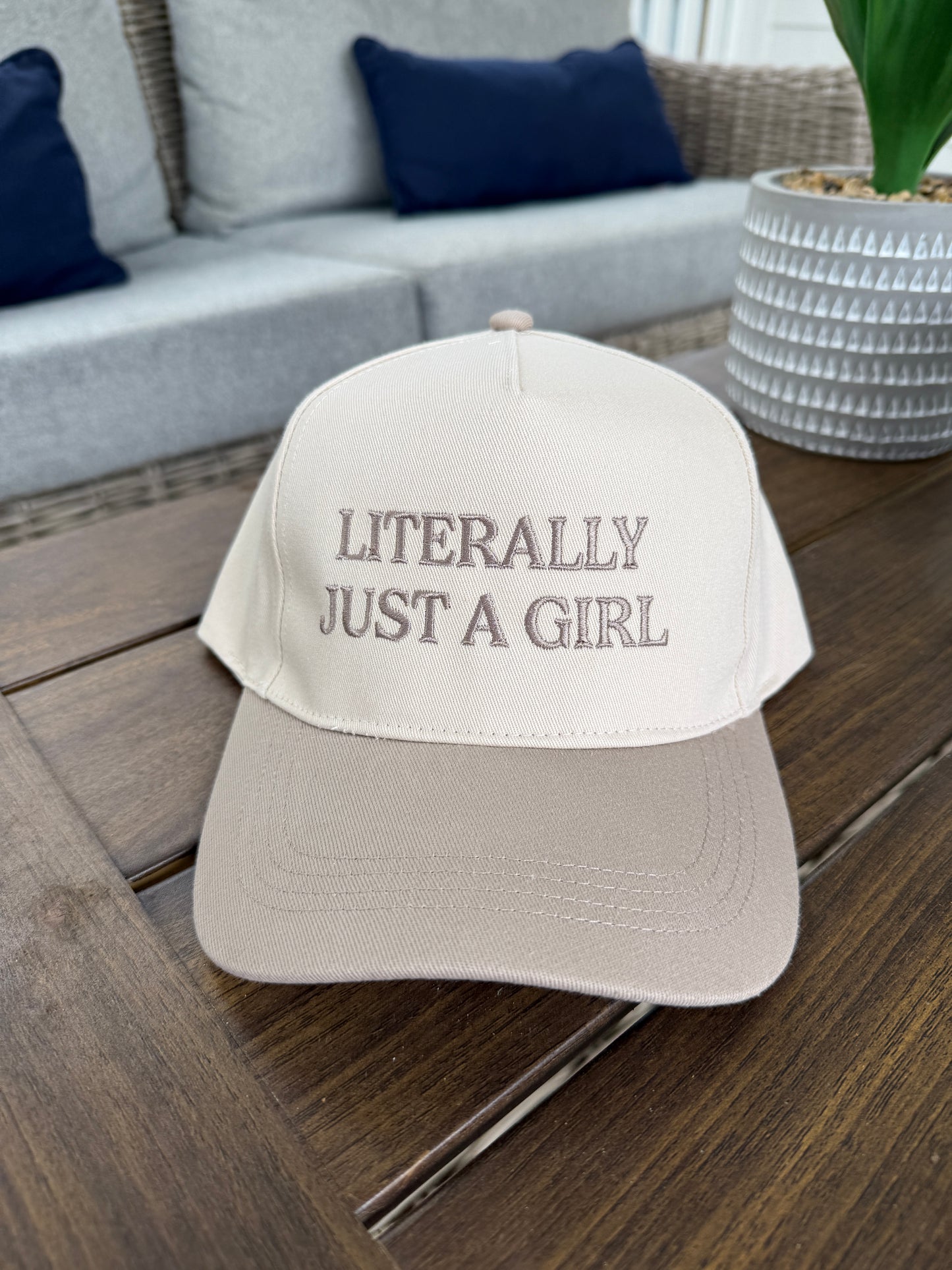 'LITERALLY JUST A GIRL' Embroidered Two Tone Baseball Cap