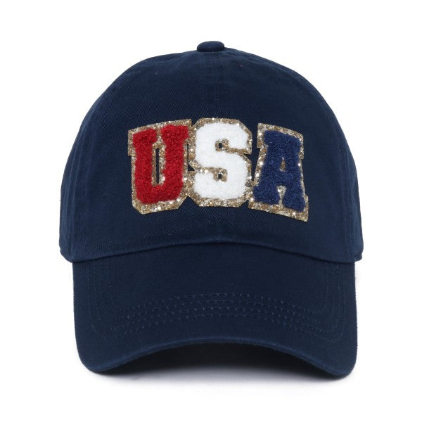 Glitter Chenille 'USA' Baseball Cap