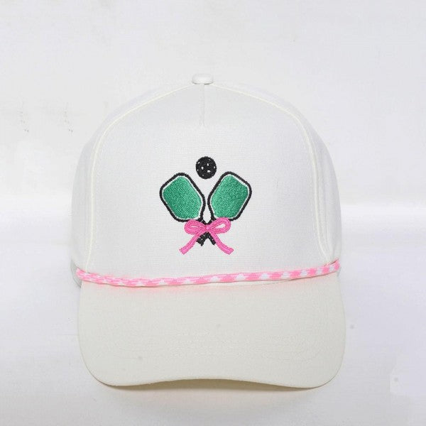 Pickleball Paddles With Bow Embroidered Baseball Cap With Rope Detail