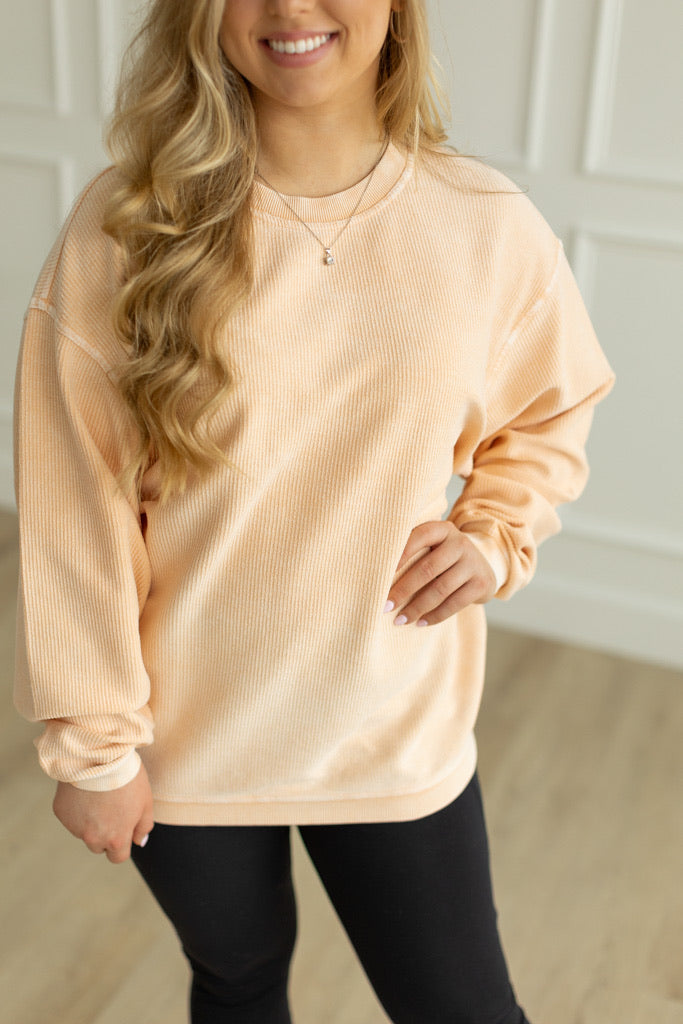 PEACH- Essential Luxe Corded Crew Sweatshirt