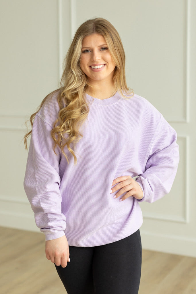 ORCHID PETAL- Essential Luxe Corded Crew Sweatshirt