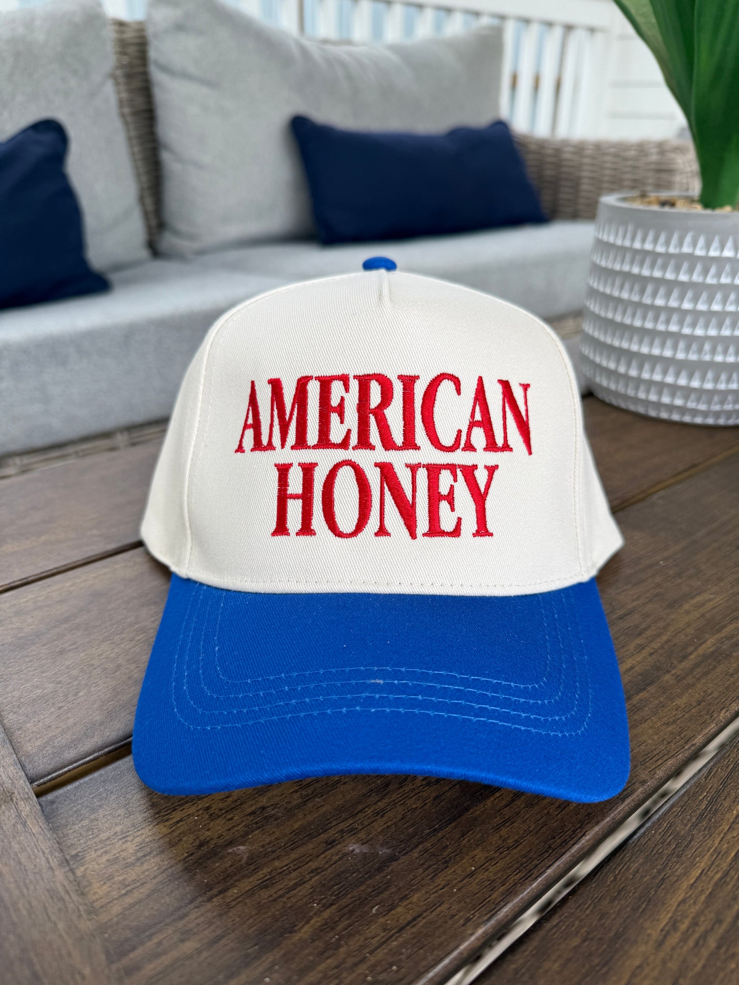 "AMERICAN HONEY" Embroidered Two Tone Baseball Cap