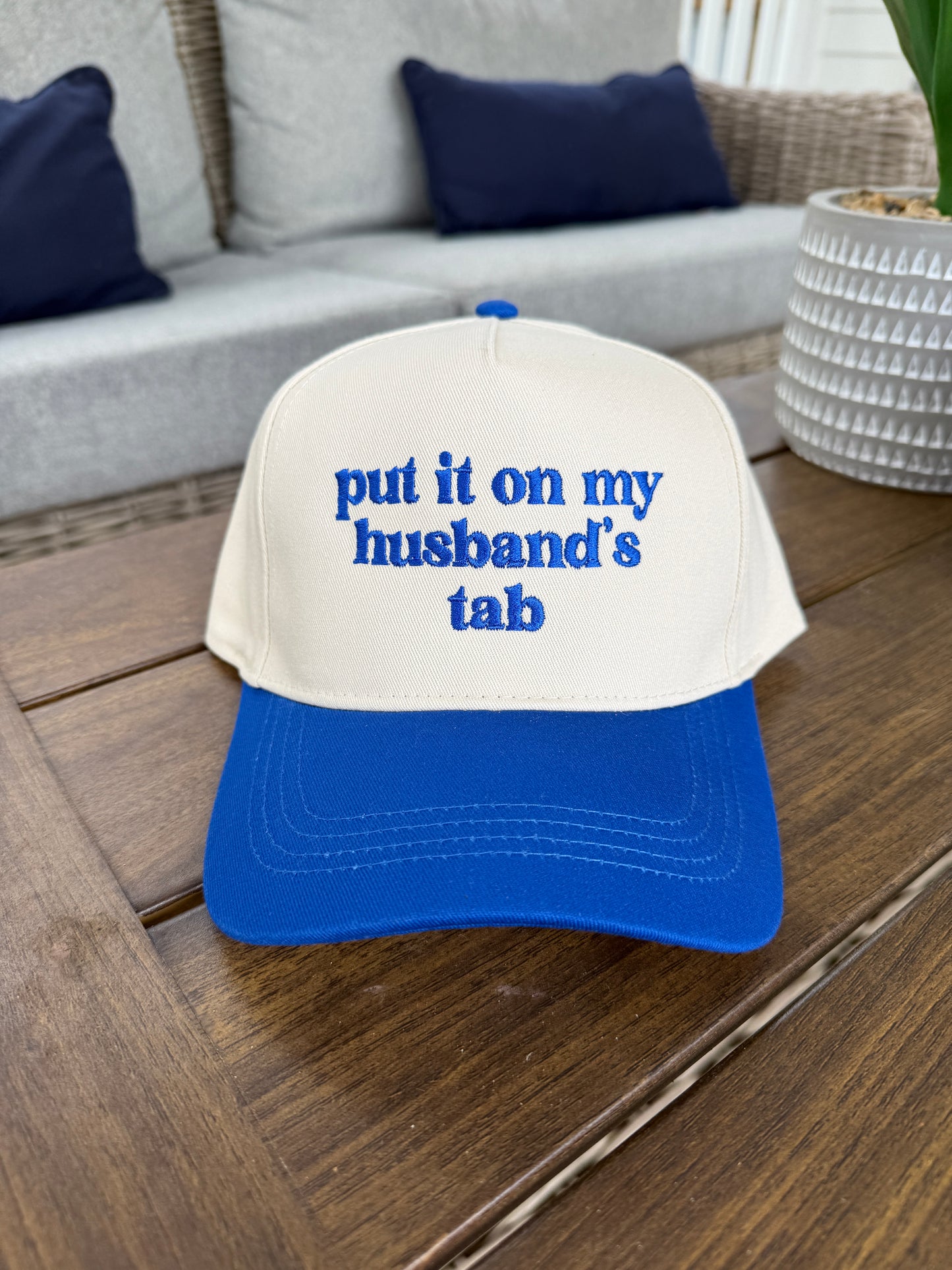 'put it on my husband's tab' Embroidered Baseball Cap