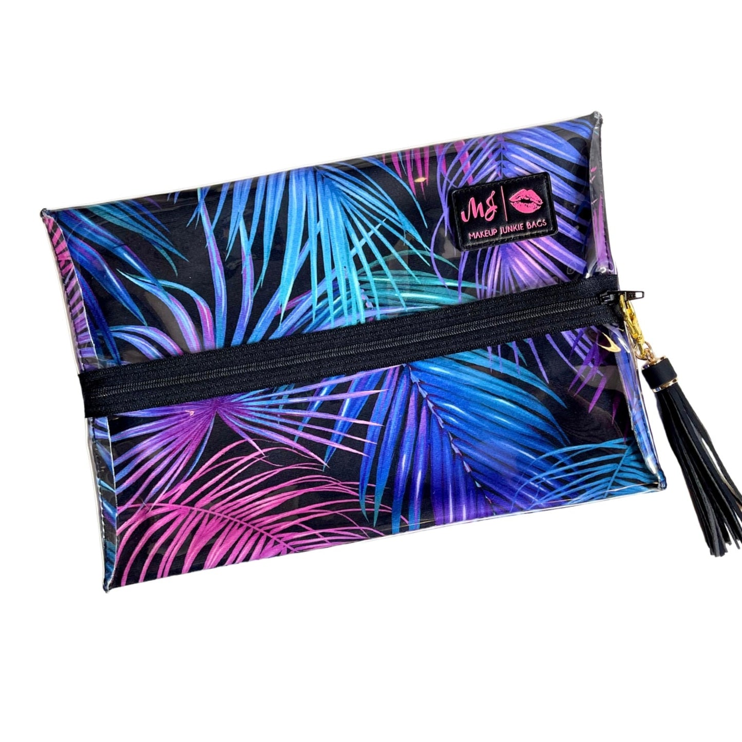 Neon Palms Clear Top Makeup Junkie Bag
