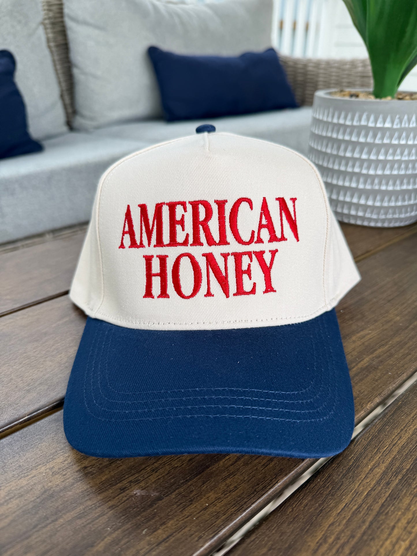 "AMERICAN HONEY" Embroidered Two Tone Baseball Cap