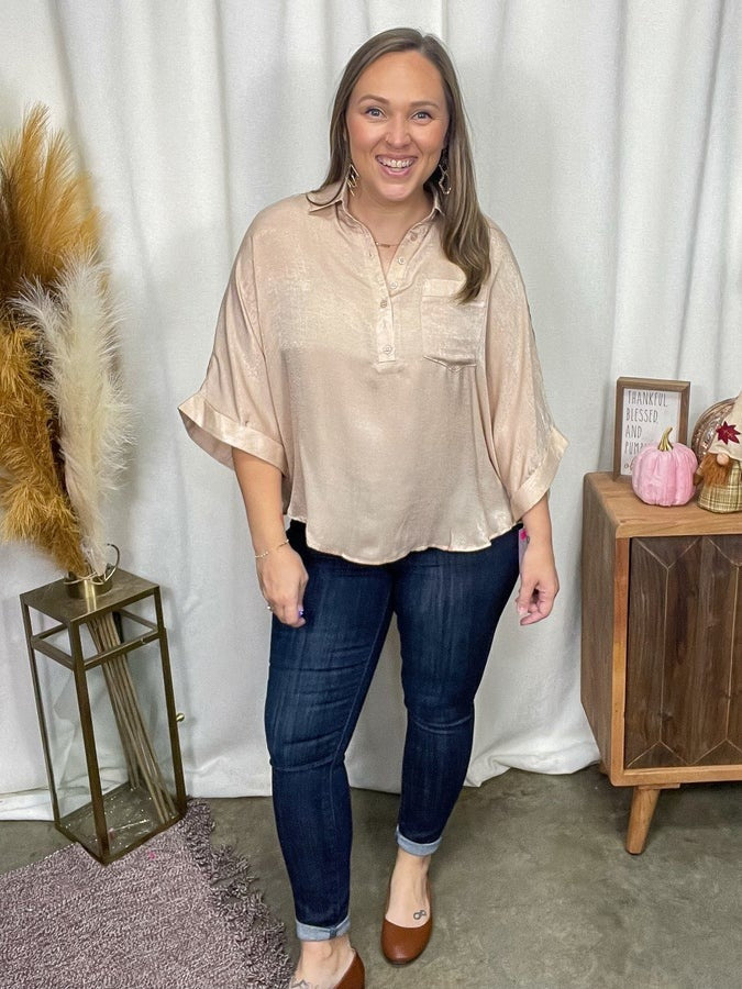 In Your Thoughts Oversized Dolman Sleeve Top in Champagne