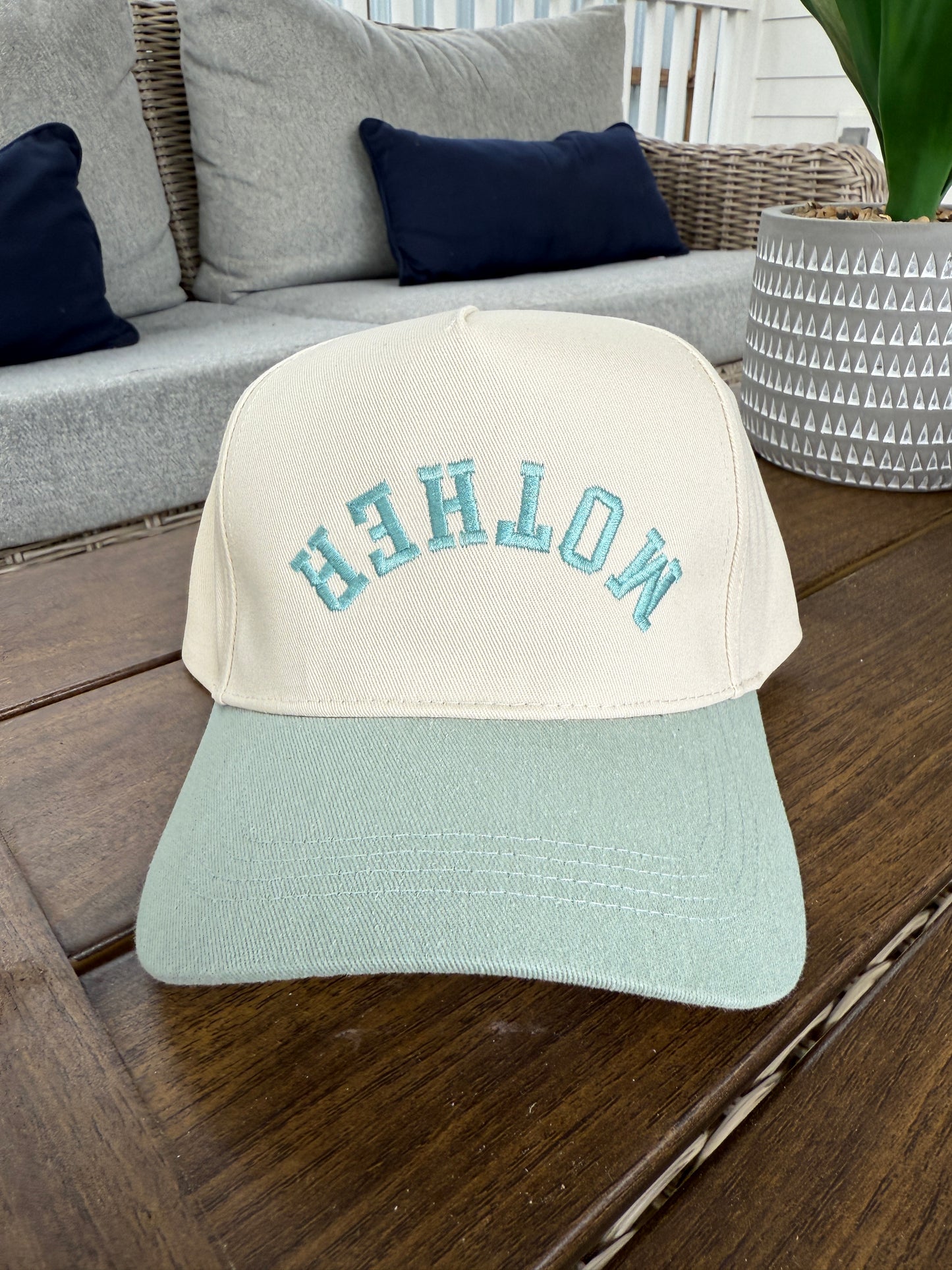 Upside Down "MOTHER" Embroidered Two Tone Baseball Cap