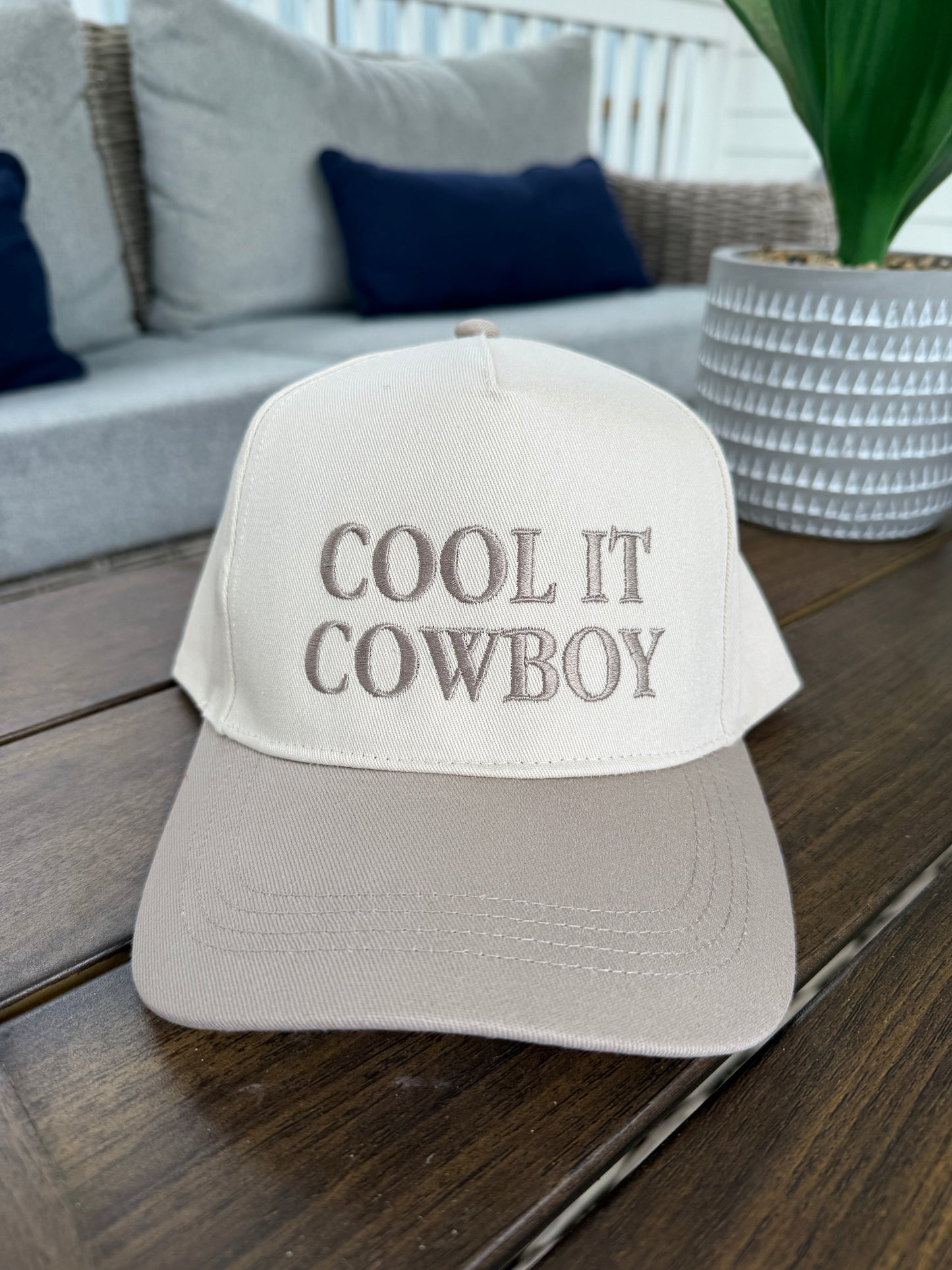 "COOL IT COWBOY" Embroidered Two Tone Baseball Cap