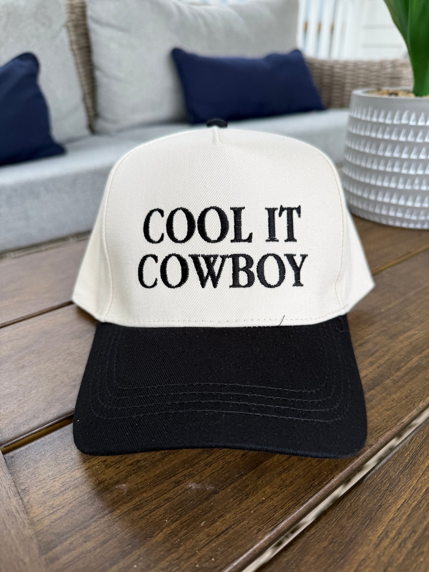"COOL IT COWBOY" Embroidered Two Tone Baseball Cap