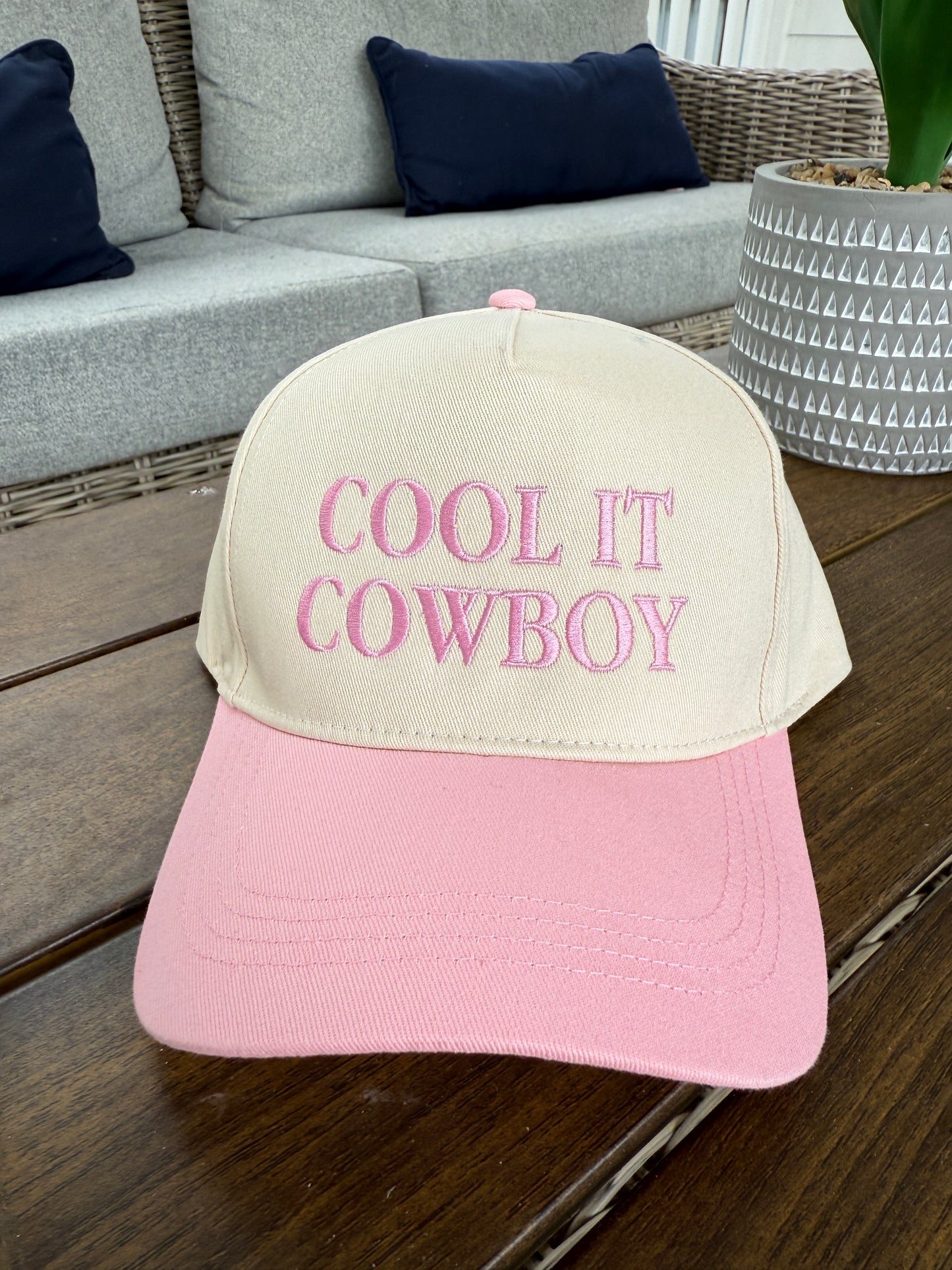 "COOL IT COWBOY" Embroidered Two Tone Baseball Cap