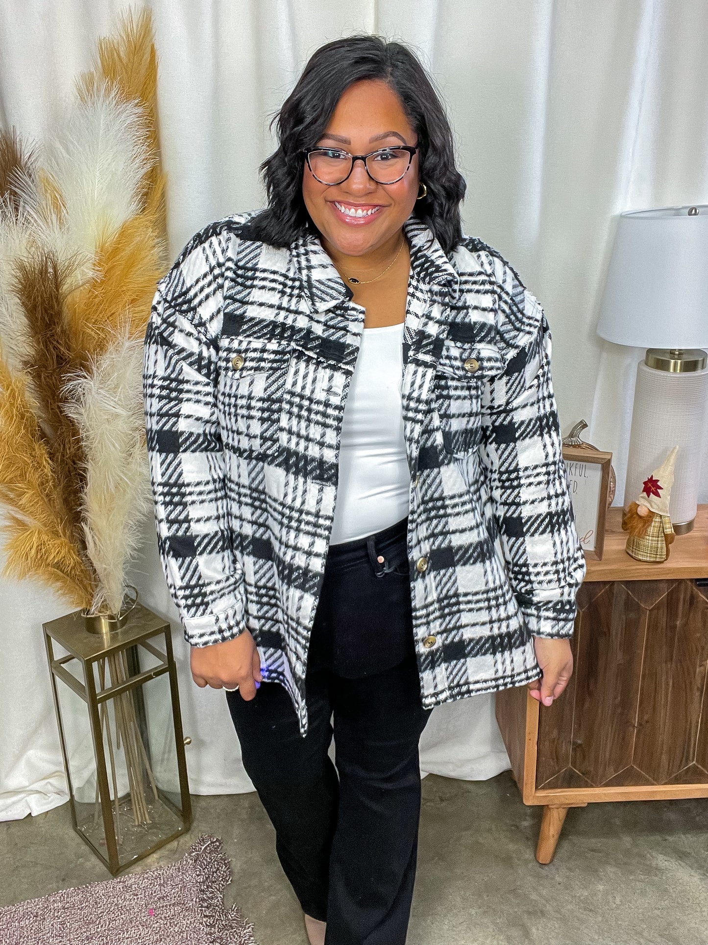 Kate Plaid Jacket in Black & White