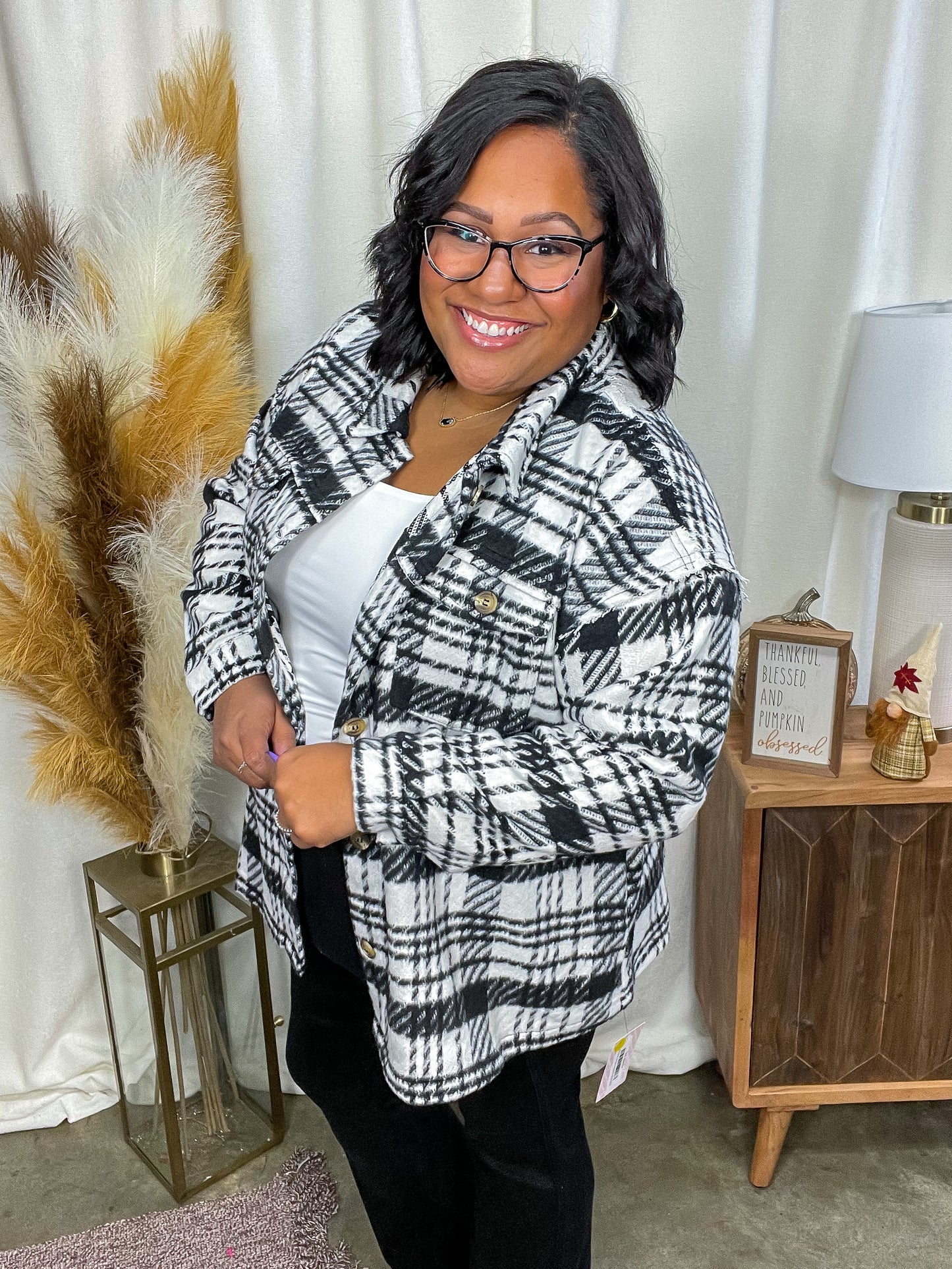 Kate Plaid Jacket in Black & White