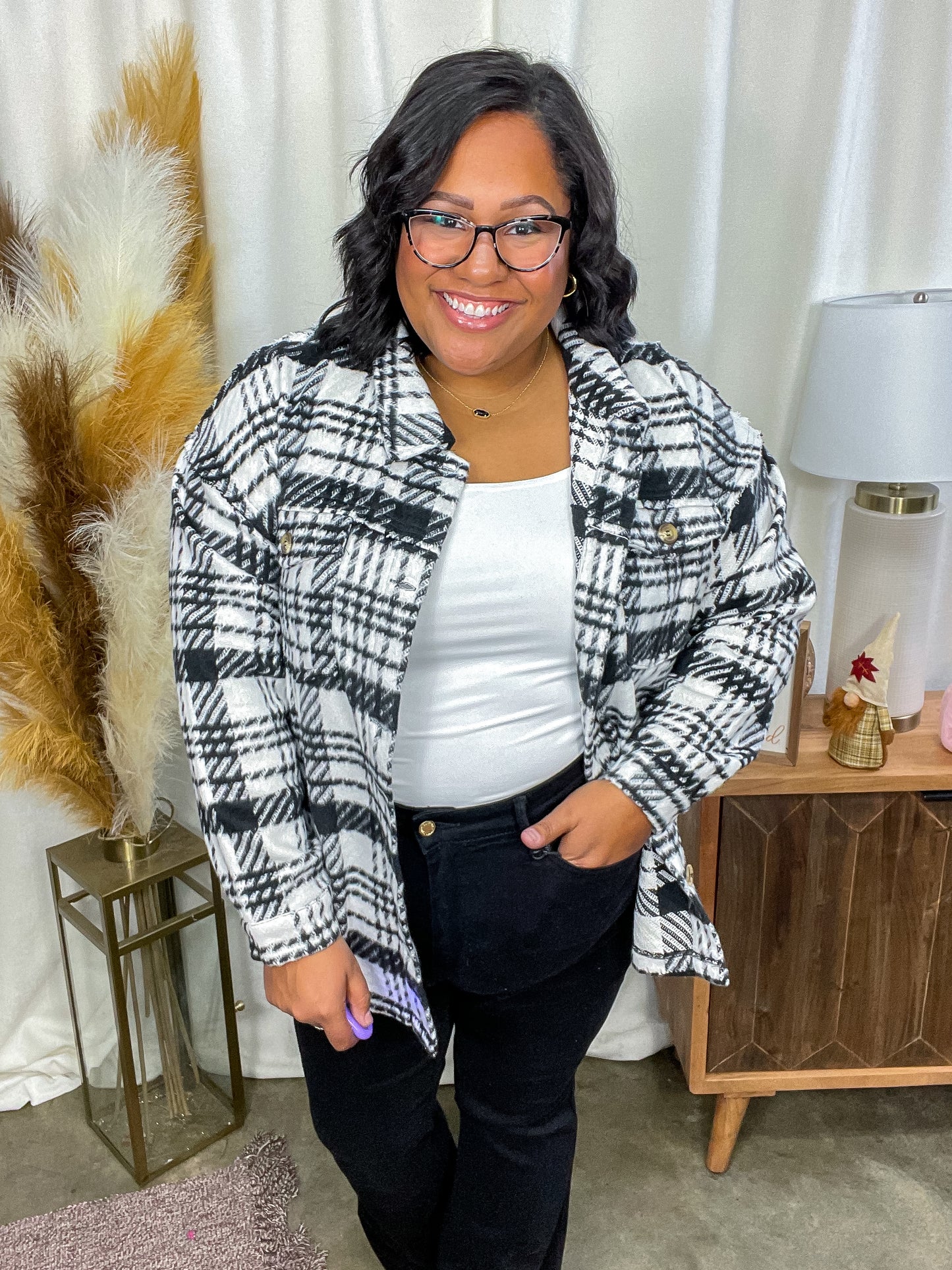 Kate Plaid Jacket in Black & White