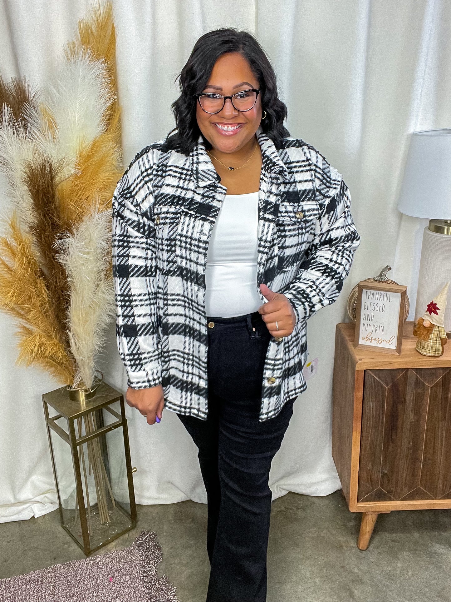 Kate Plaid Jacket in Black & White