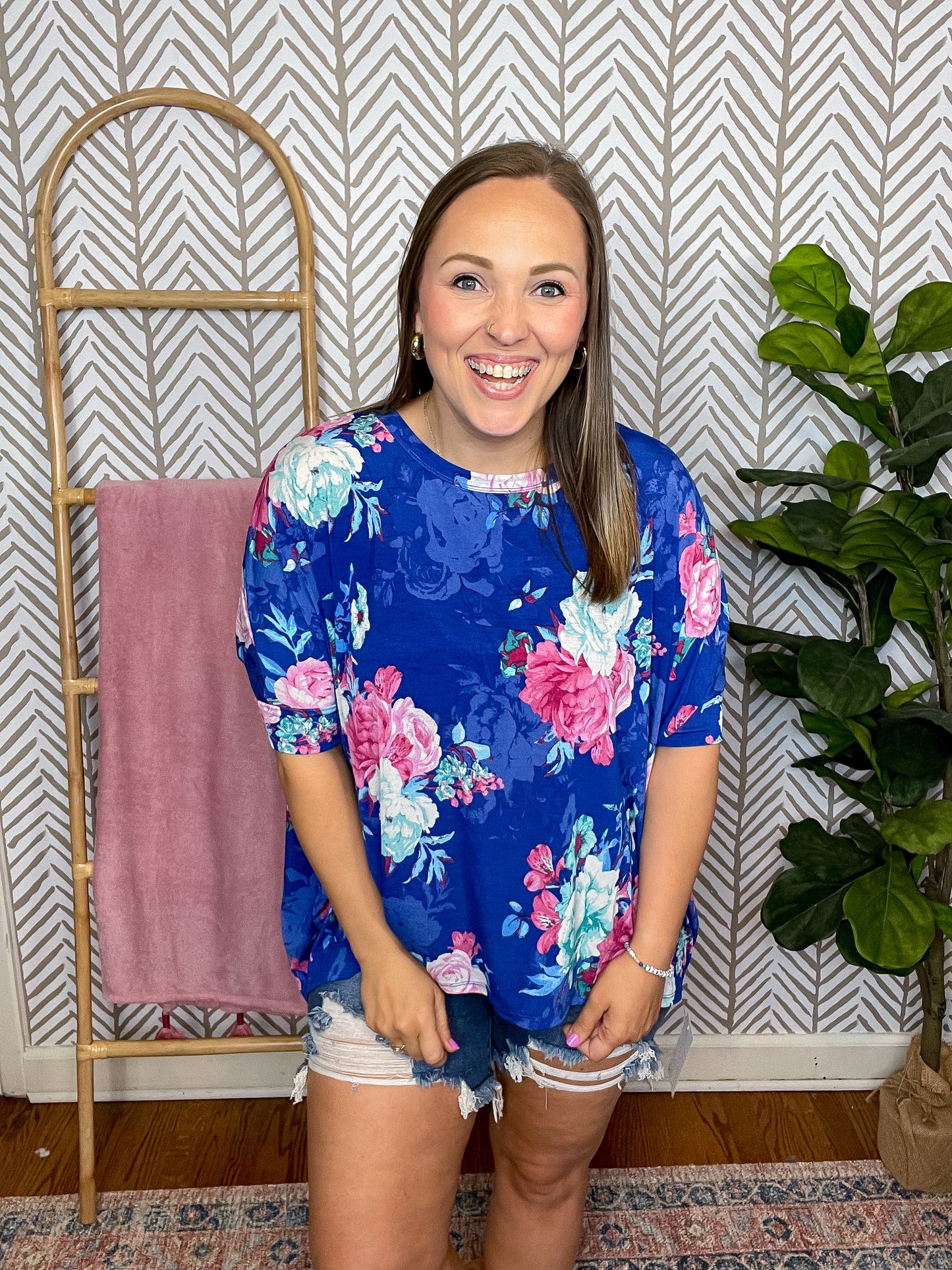 Essential Blouse in Royal and Pink Floral