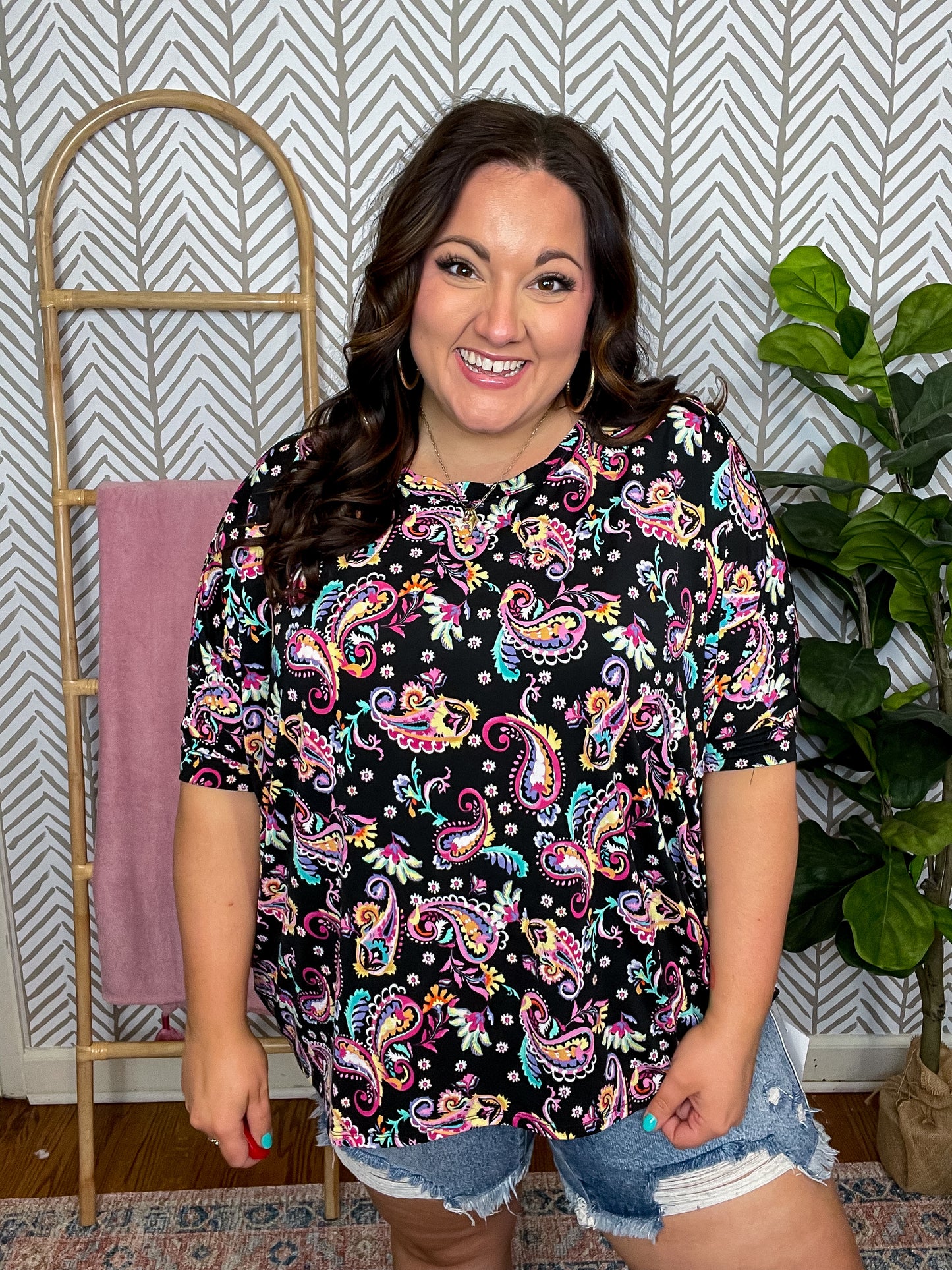 Essential Blouse in Black and Pink Paisley