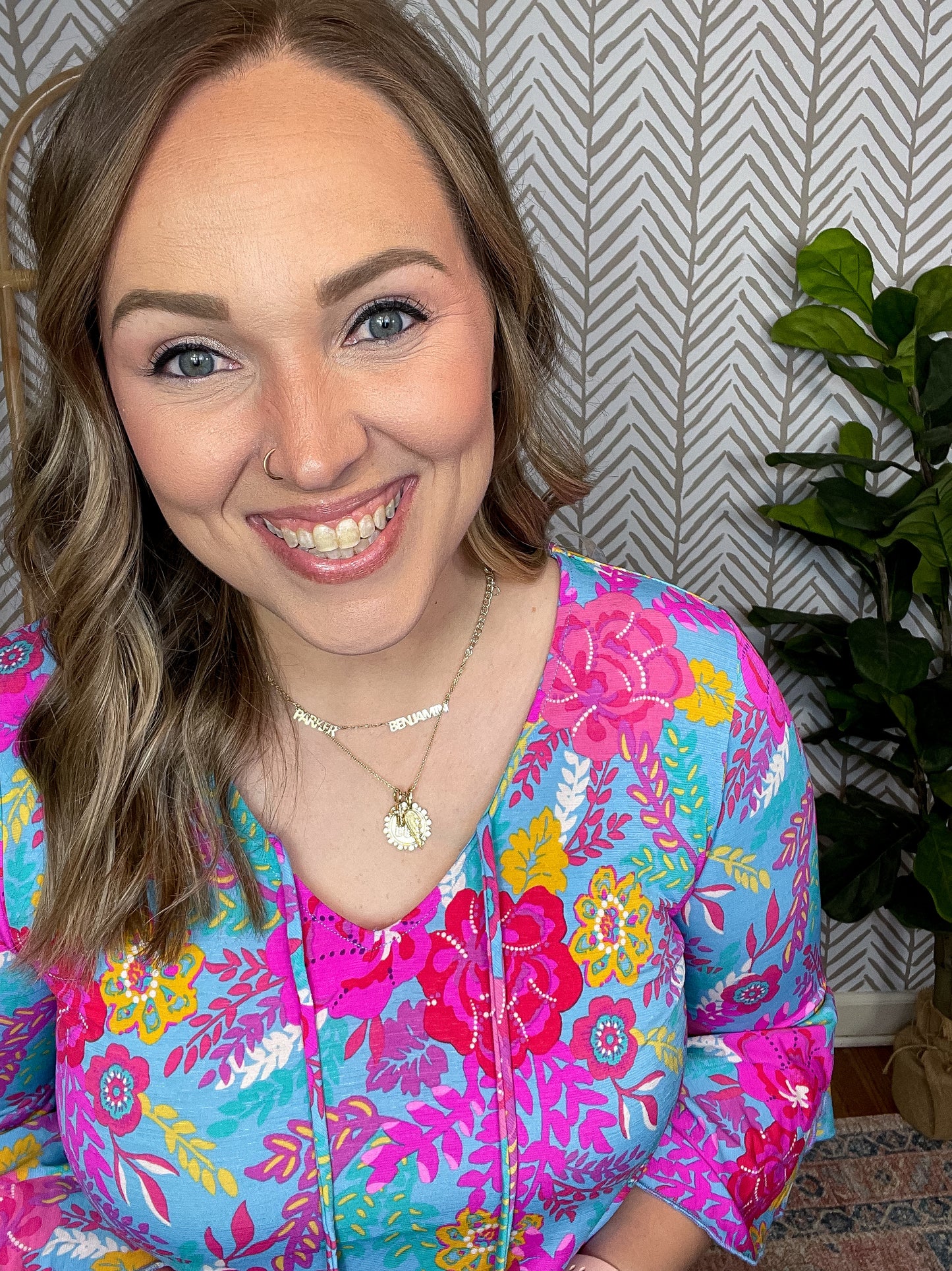 Willow Bell Sleeve Top in Bright Blue Floral