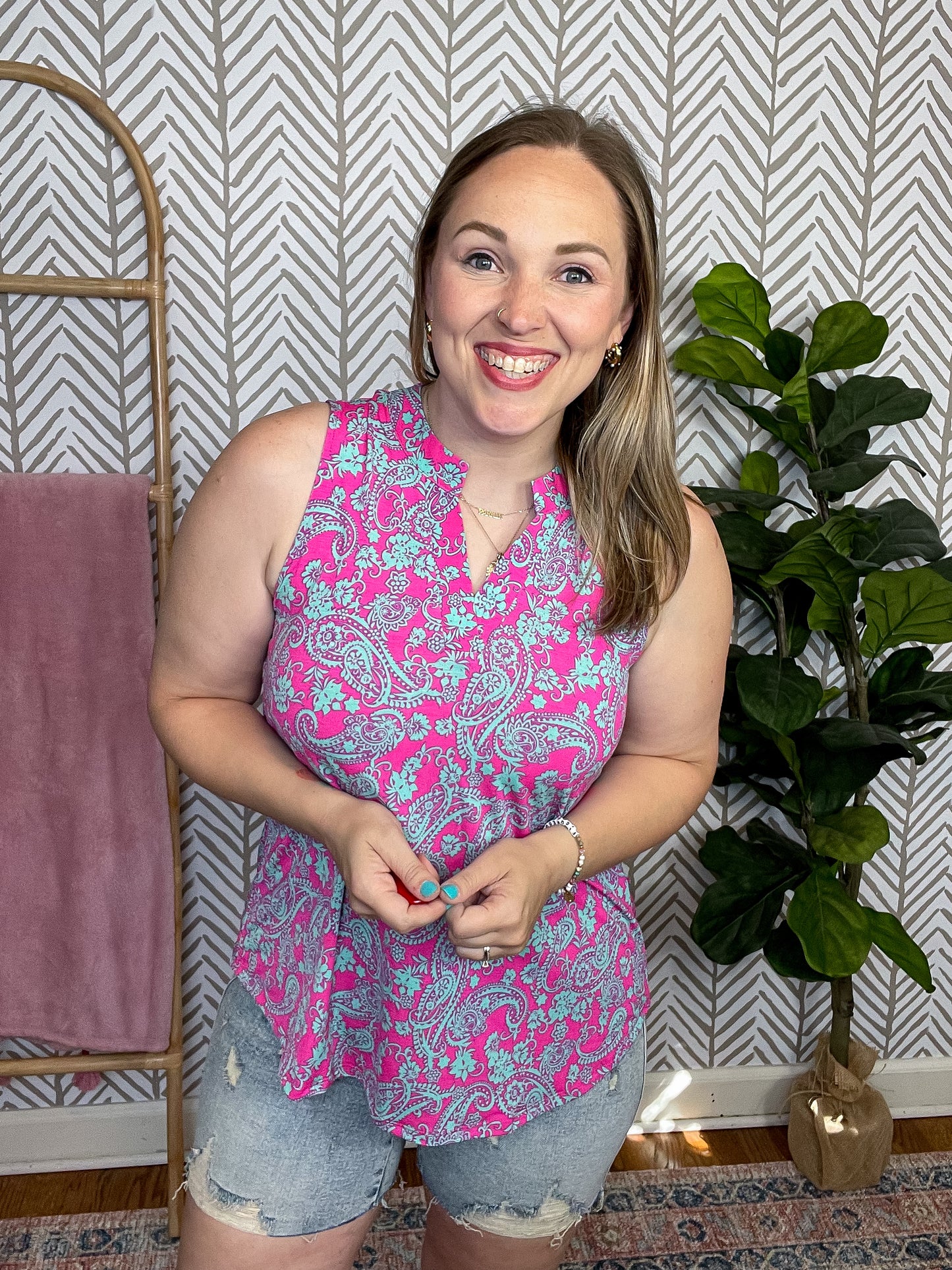 Lizzy Tank Top in Pink and Mint Paisley