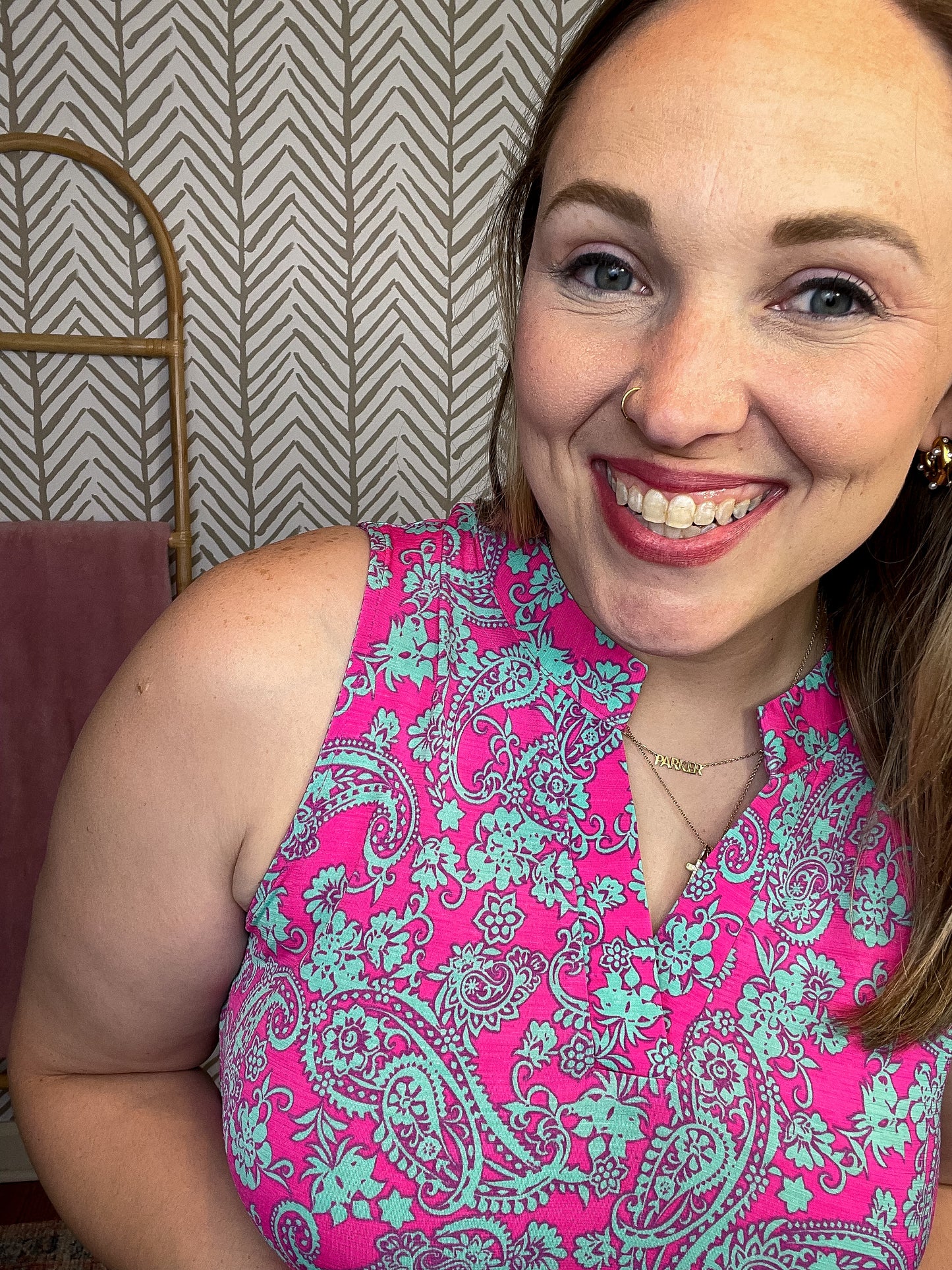 Lizzy Tank Top in Pink and Mint Paisley