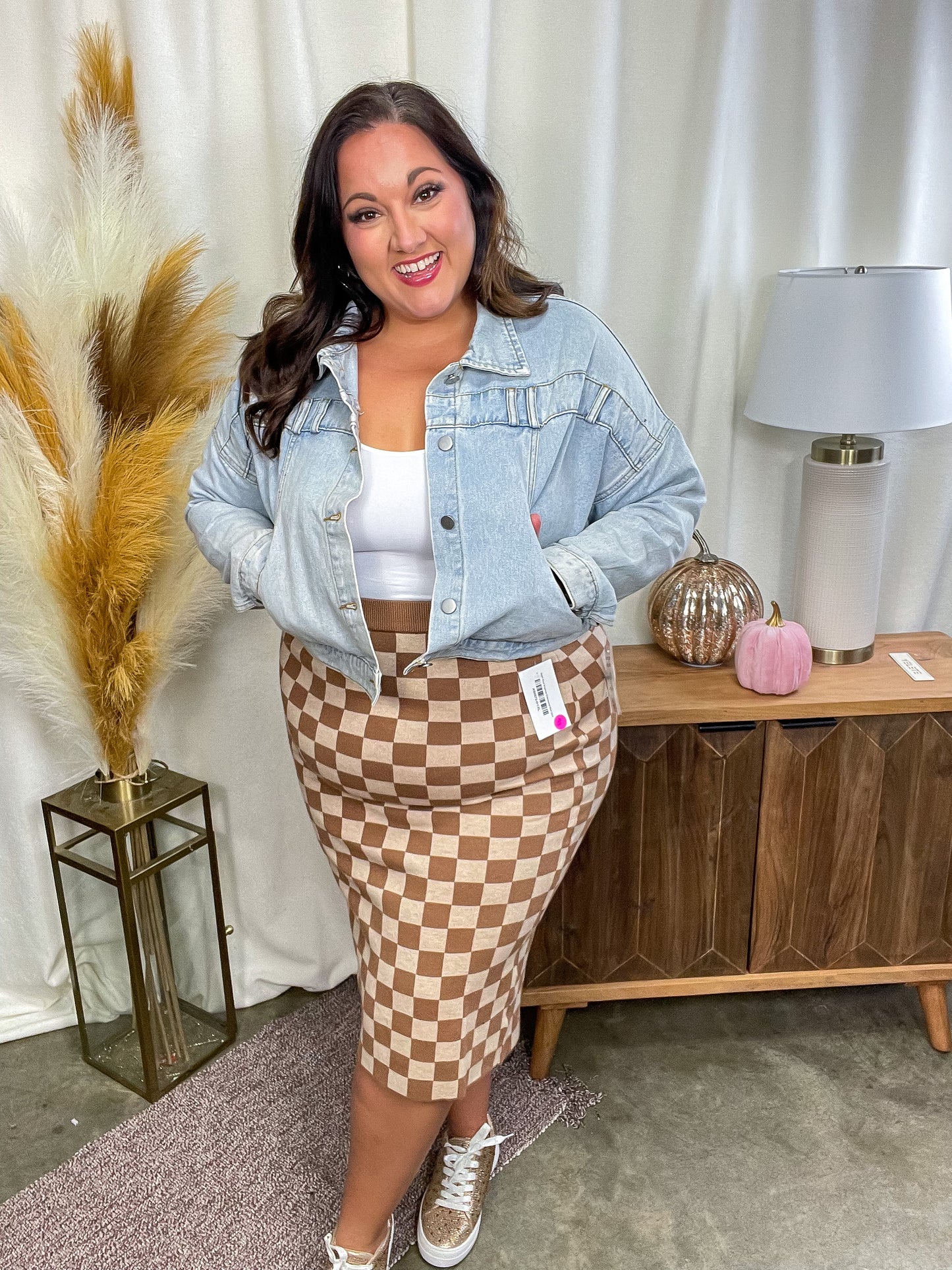 Start Your Engines Checkered Midi Skirt