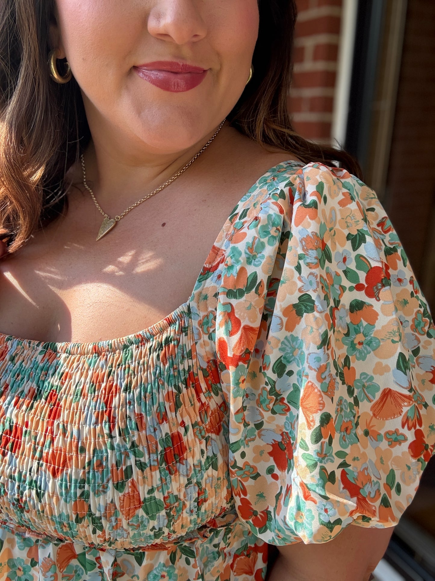 Find Love Floral Print Smocked Neck Puff Sleeve Ruffle Tiered Dress