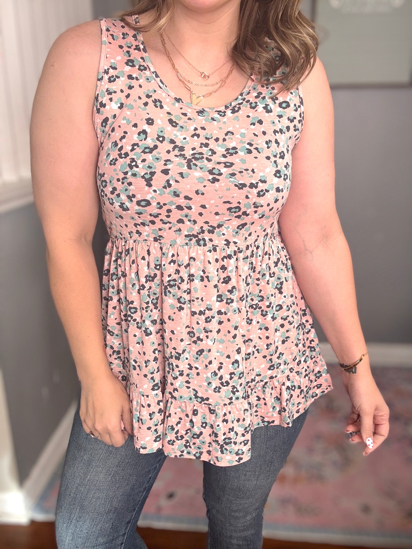 Pink Multi Leopard Babydoll Tank