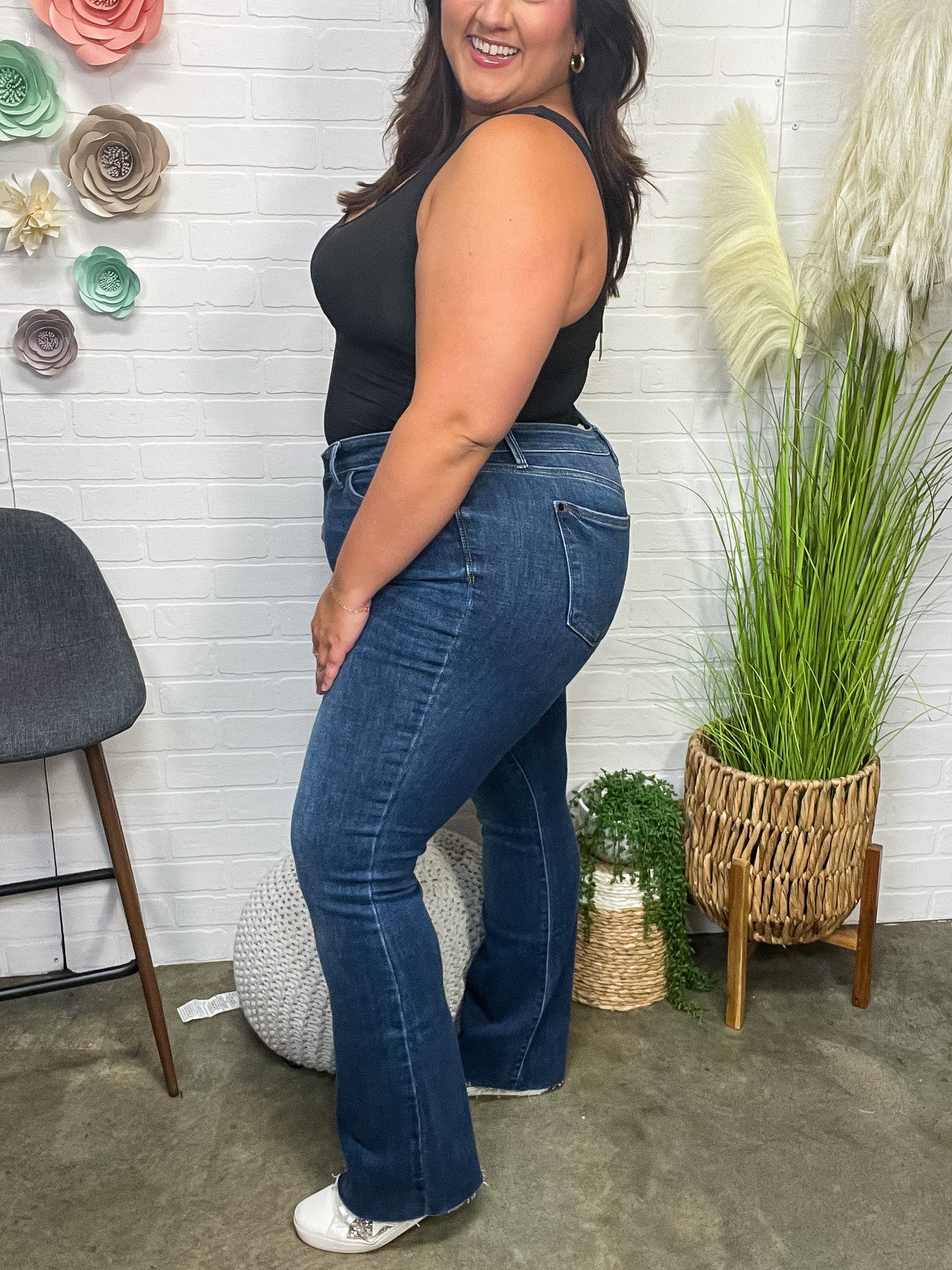 Josephine Mid Rise Raw Hem Bootcut Jeans