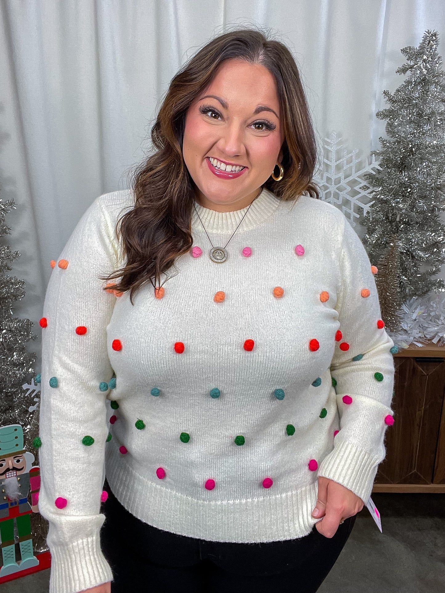 Candy Buttons Pom Detail Sweater