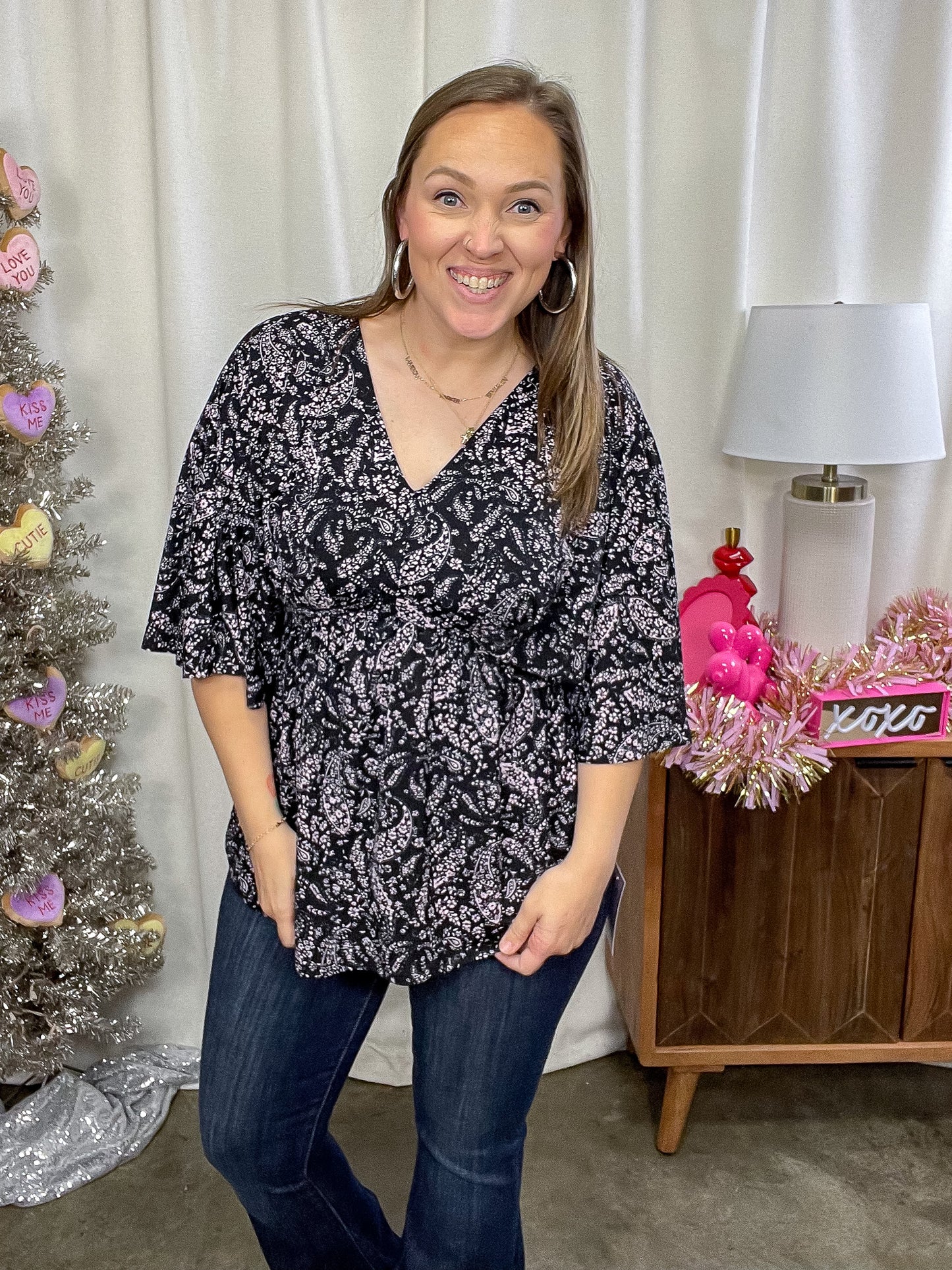 Dearest Dreamer Peplum Top in Black and Blush