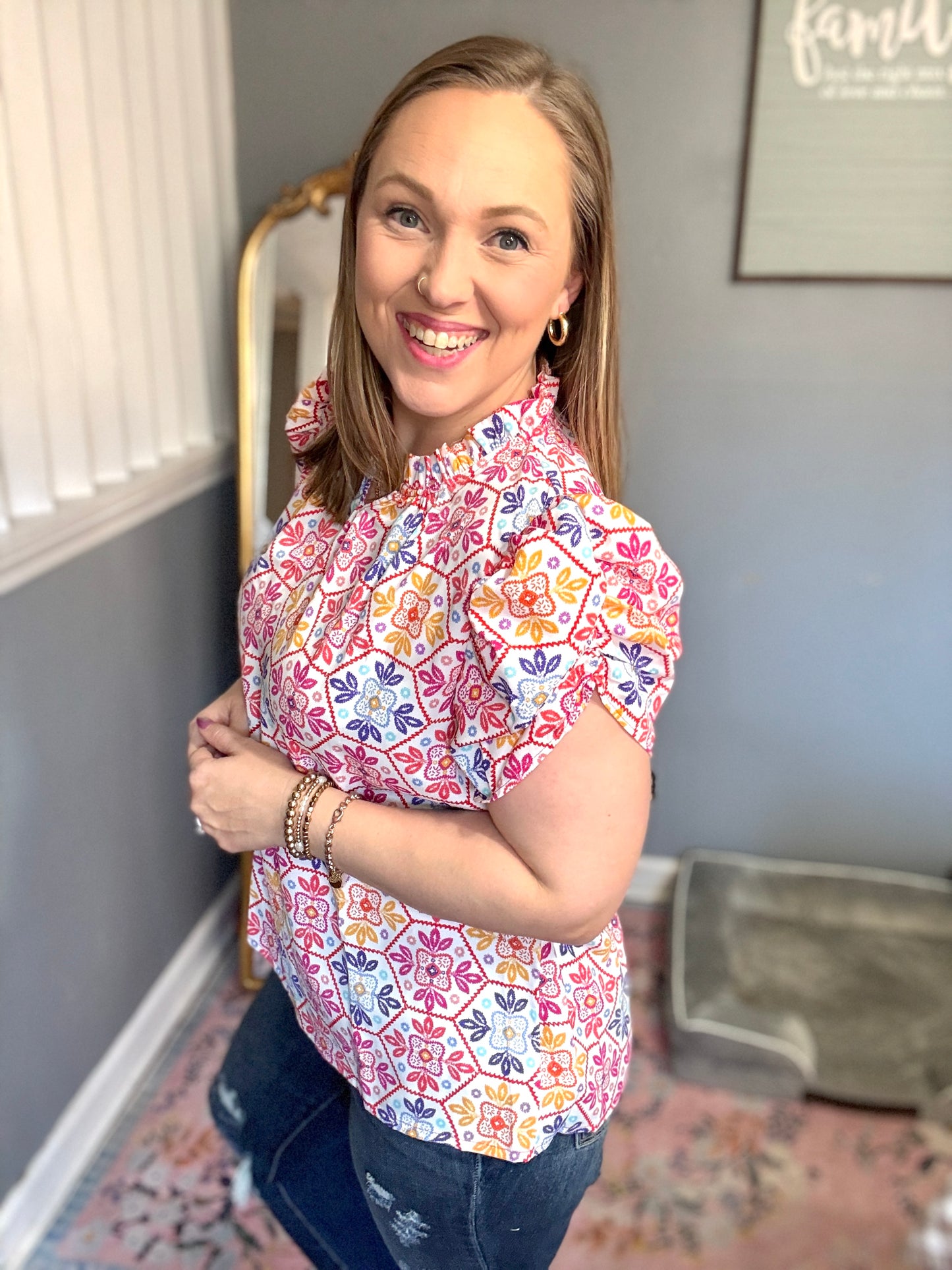 Beautiful You Ivory Floral Puff Sleeve Top