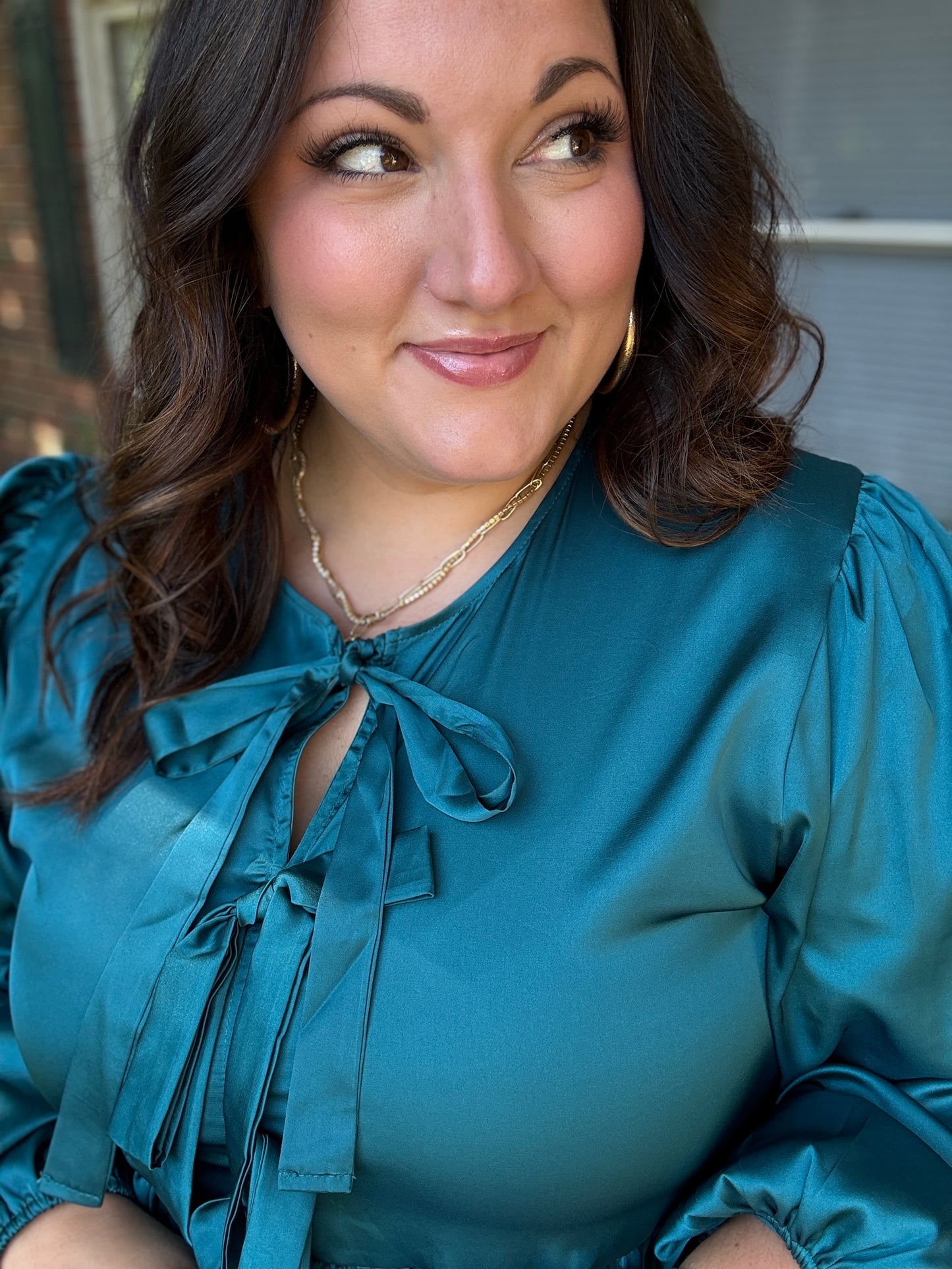 Tied Up in Style Teal Ribbon Blouse