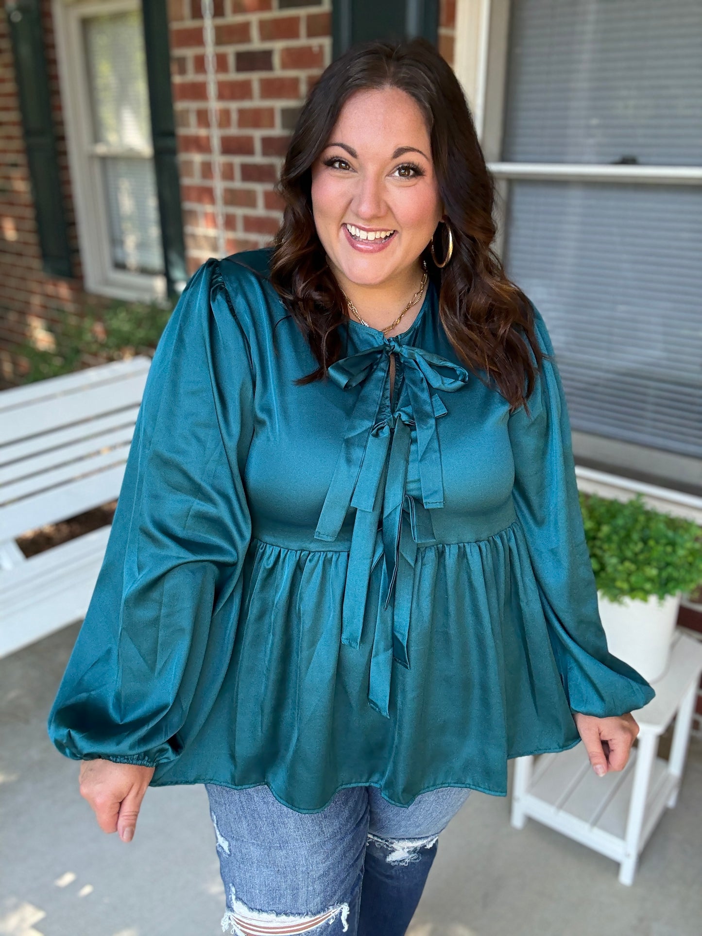 Tied Up in Style Teal Ribbon Blouse