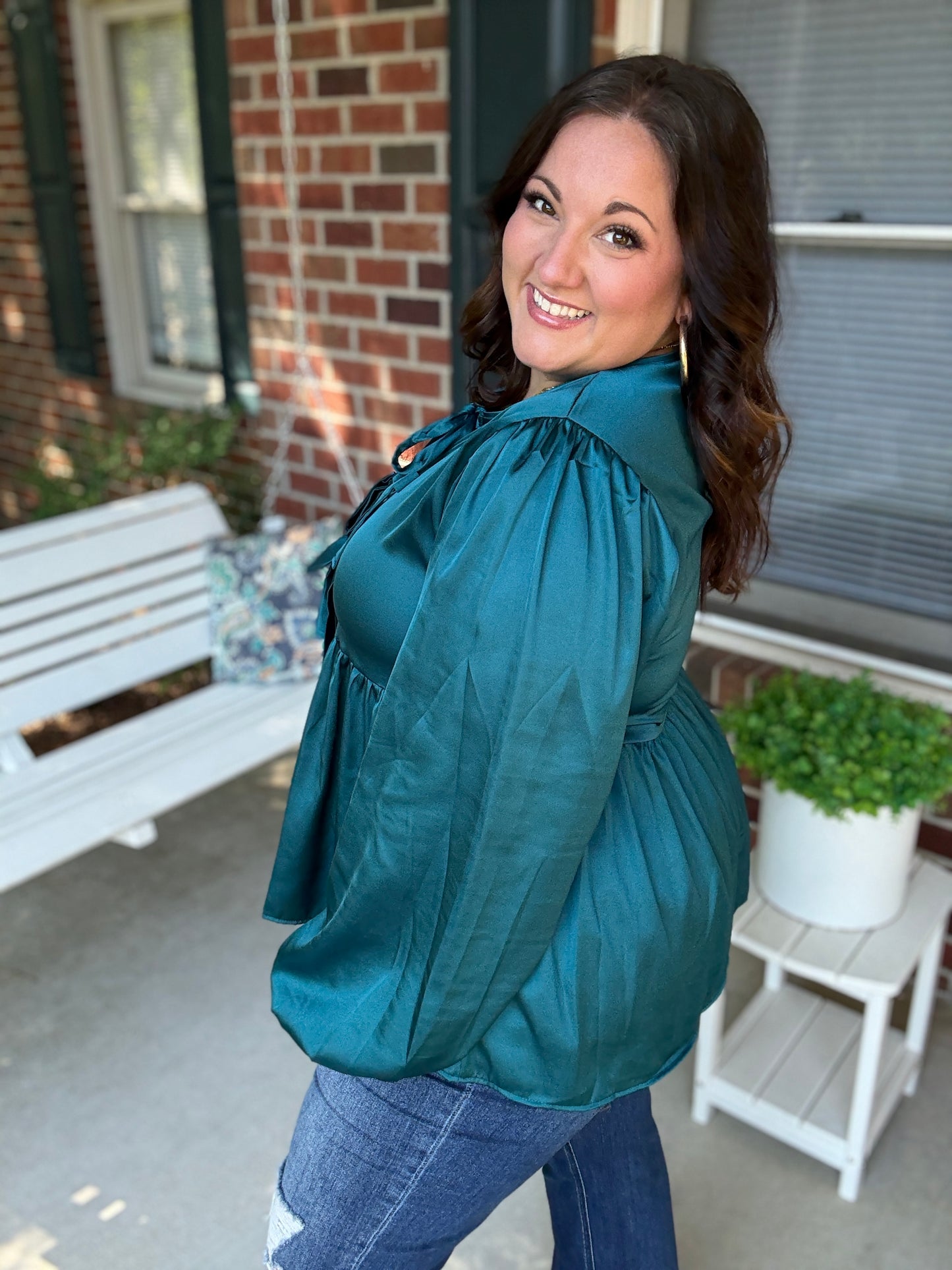 Tied Up in Style Teal Ribbon Blouse