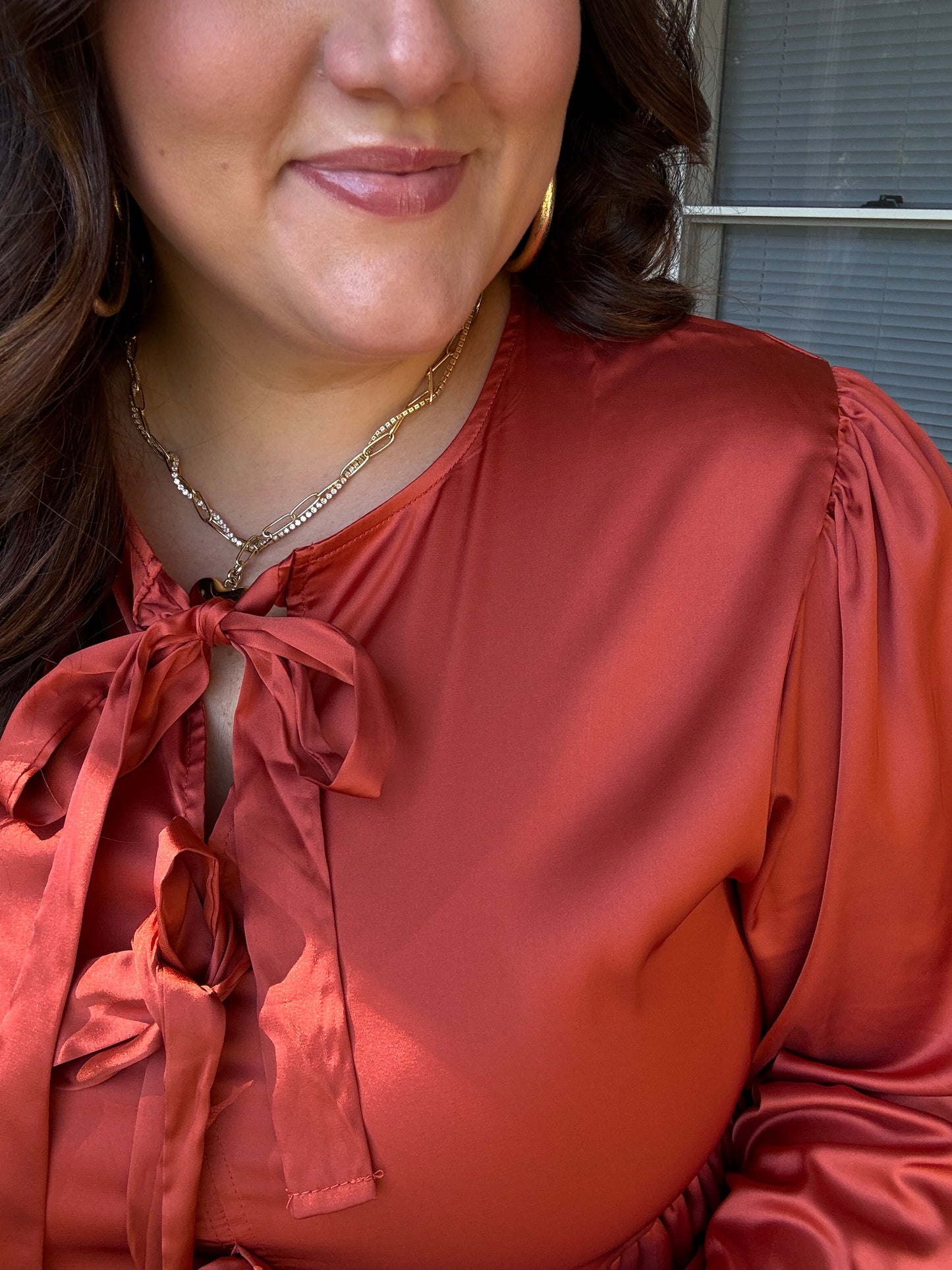 Tied Up in Style Rust Ribbon Blouse