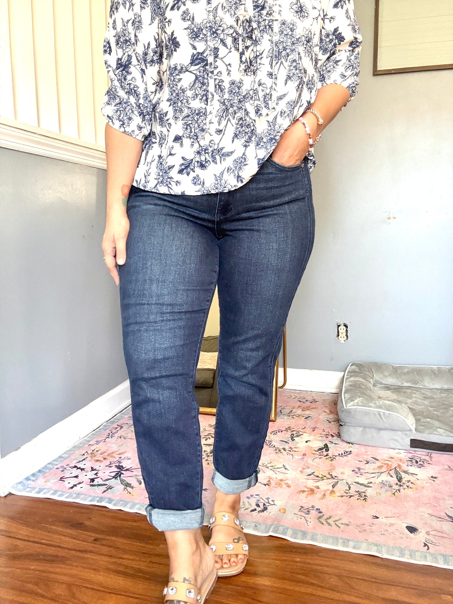 Judy Blue High-Rise Boyfriend Dark Blue Wash Jeans