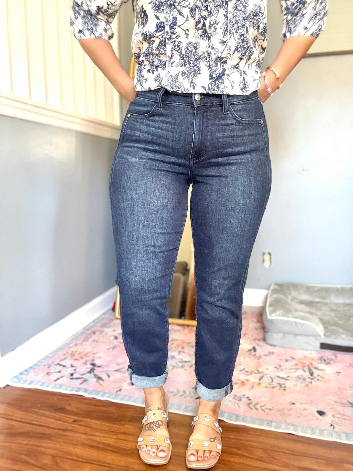 Judy Blue High-Rise Boyfriend Dark Blue Wash Jeans