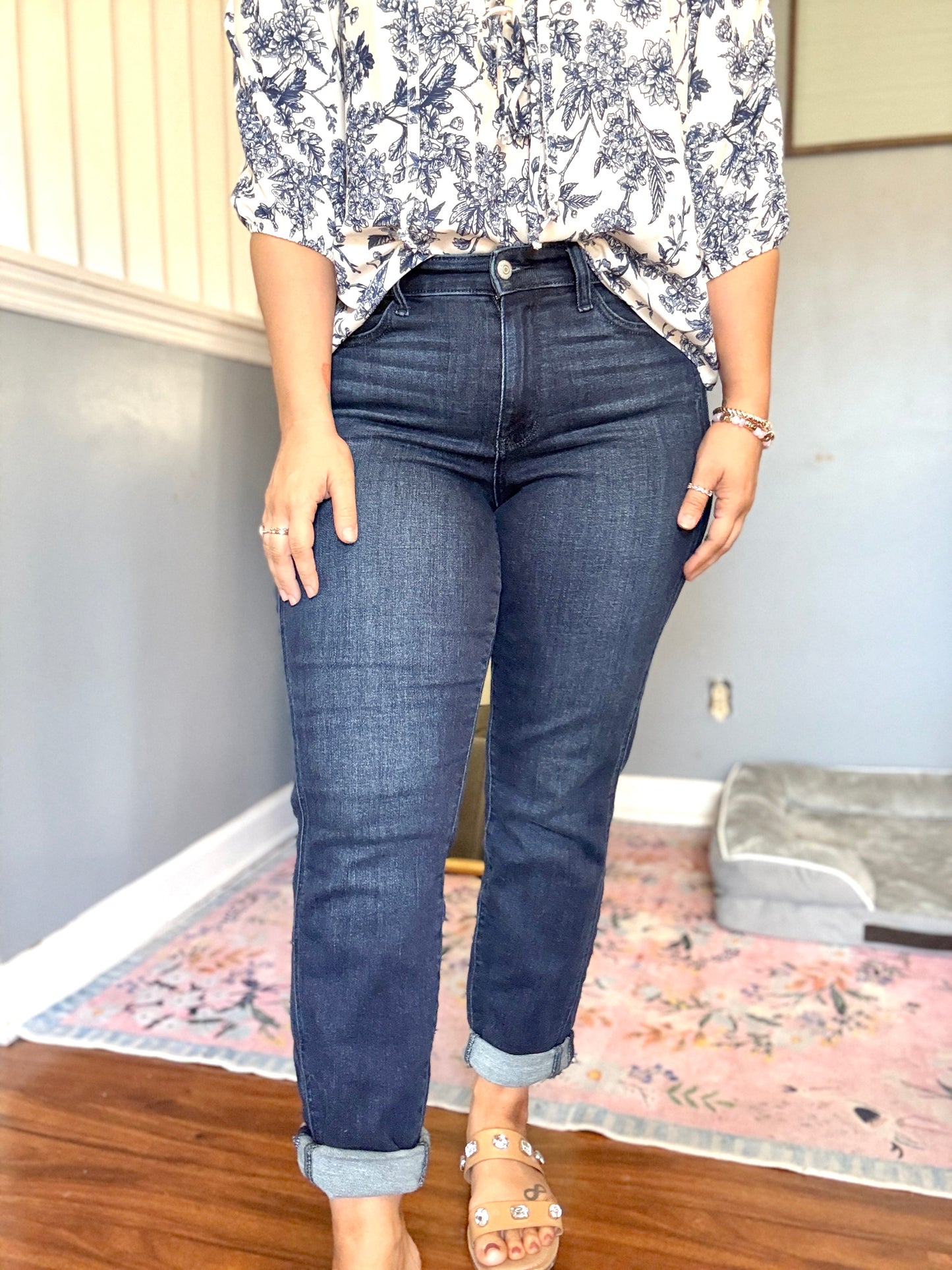 Judy Blue High-Rise Boyfriend Dark Blue Wash Jeans