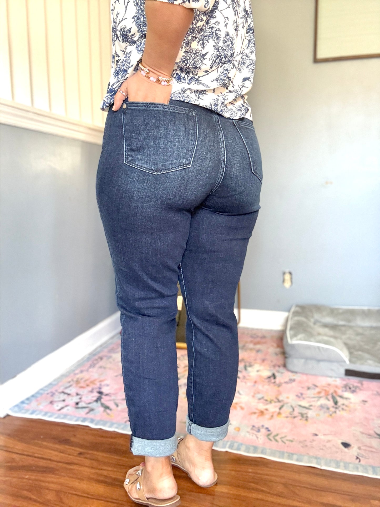 Judy Blue High-Rise Boyfriend Dark Blue Wash Jeans