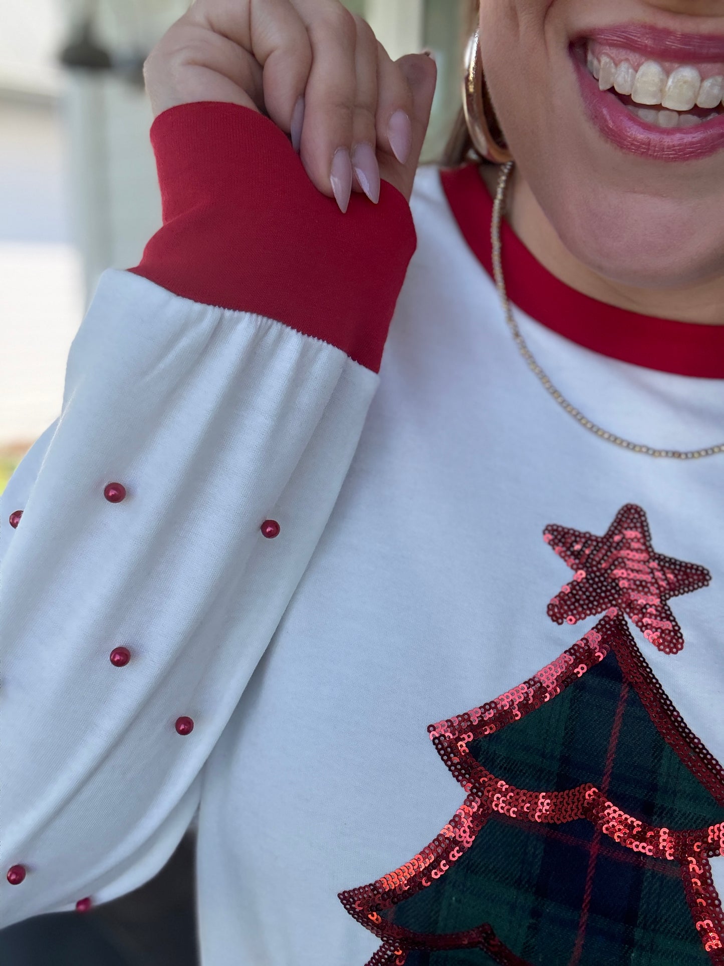 Plaid Tree Patch on Ivory Long-Sleeve Shirt