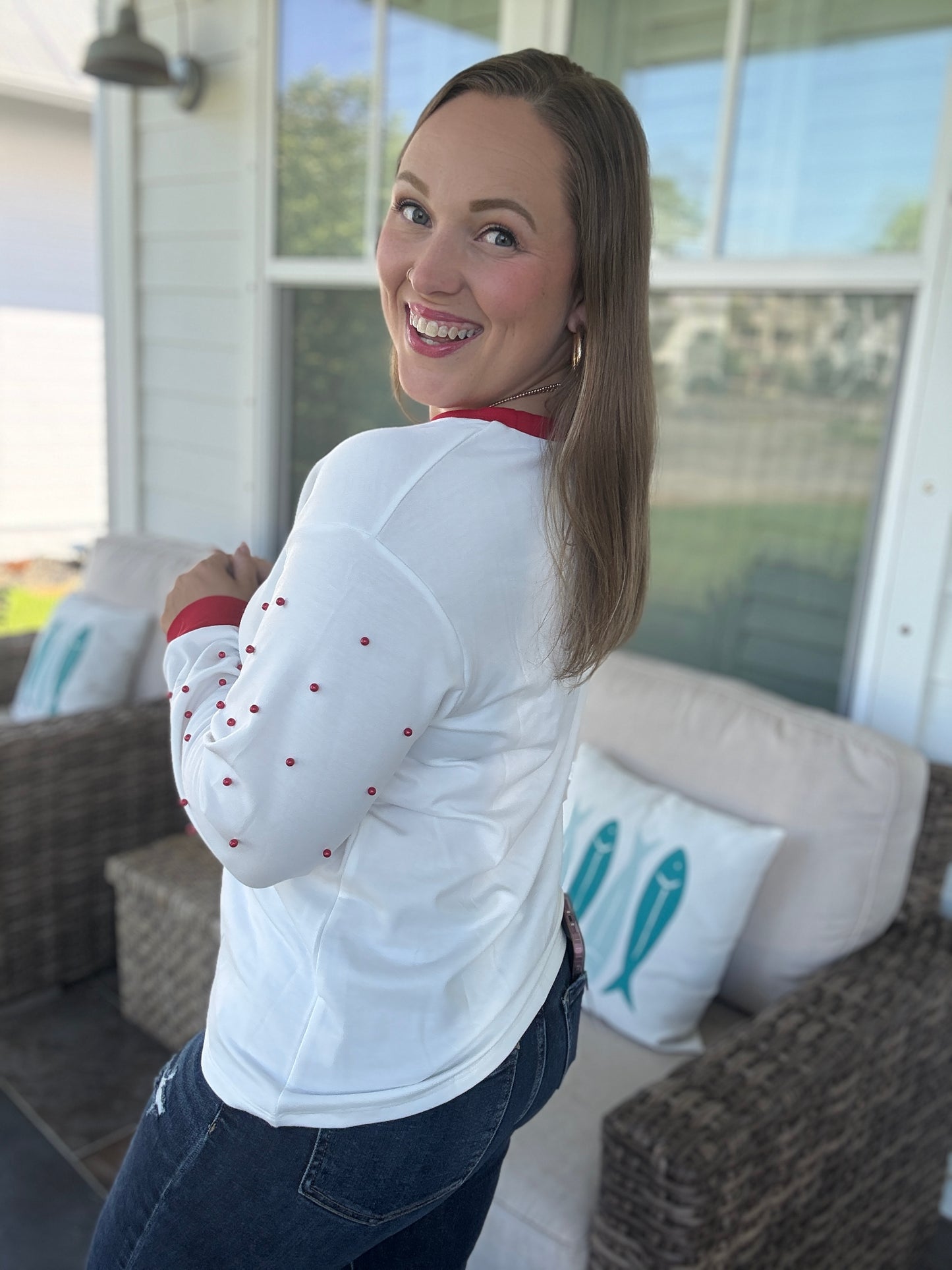 Plaid Tree Patch on Ivory Long-Sleeve Shirt