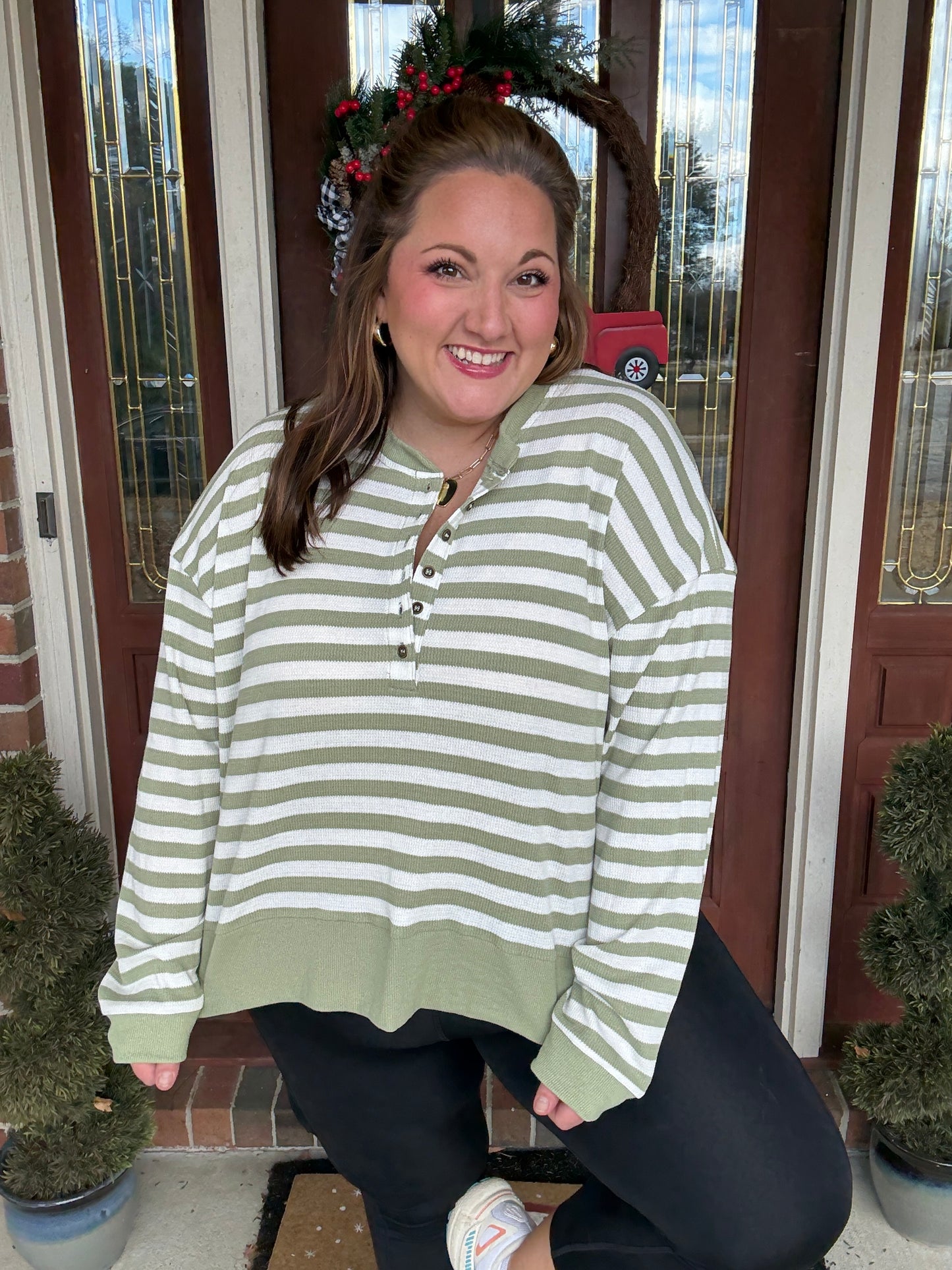 Green Striped Pullover Top