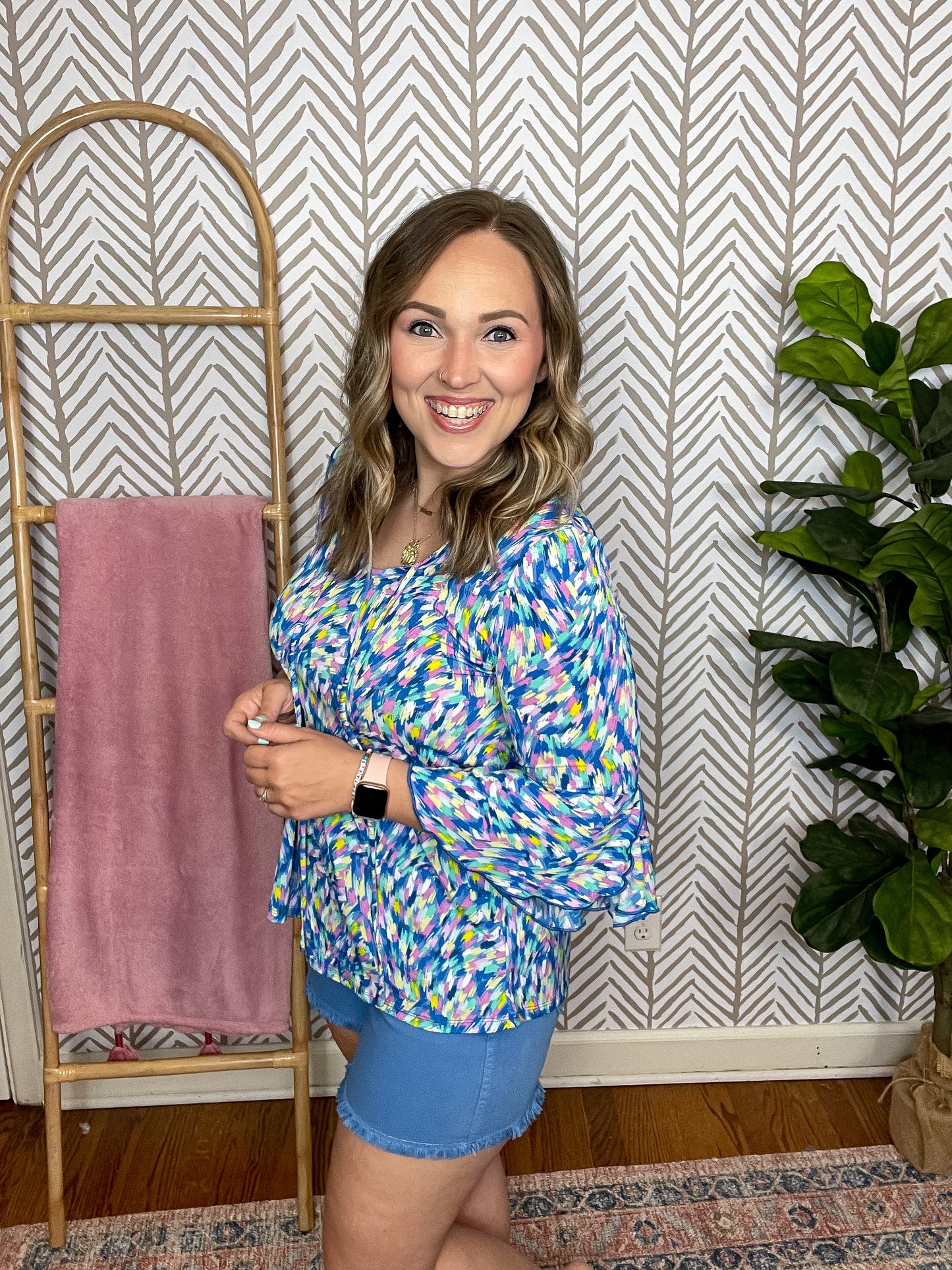 Willow Bell Sleeve Top in Royal Brushed Multi