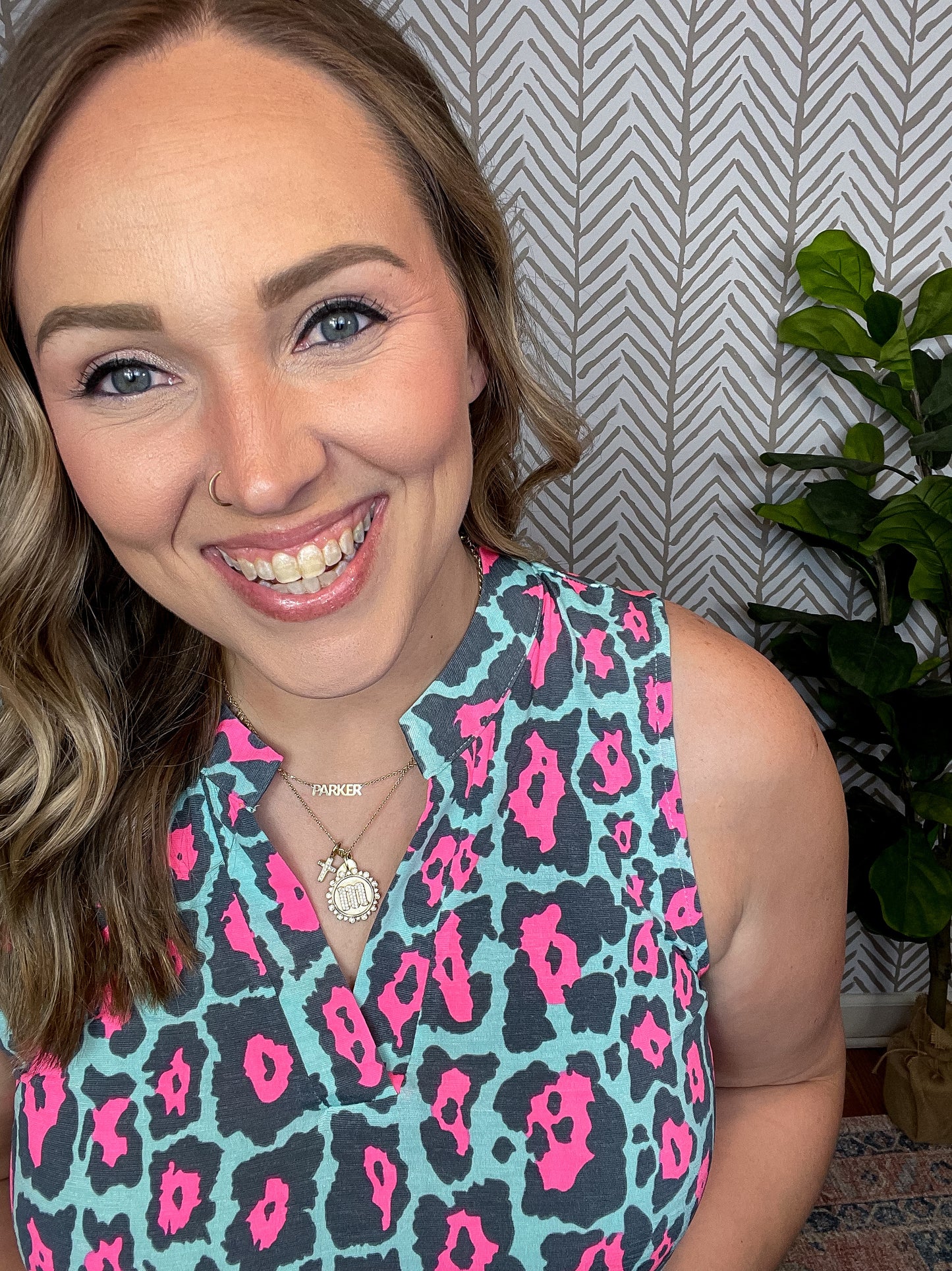 Lizzy Tank Top in Mint and Pink Leopard