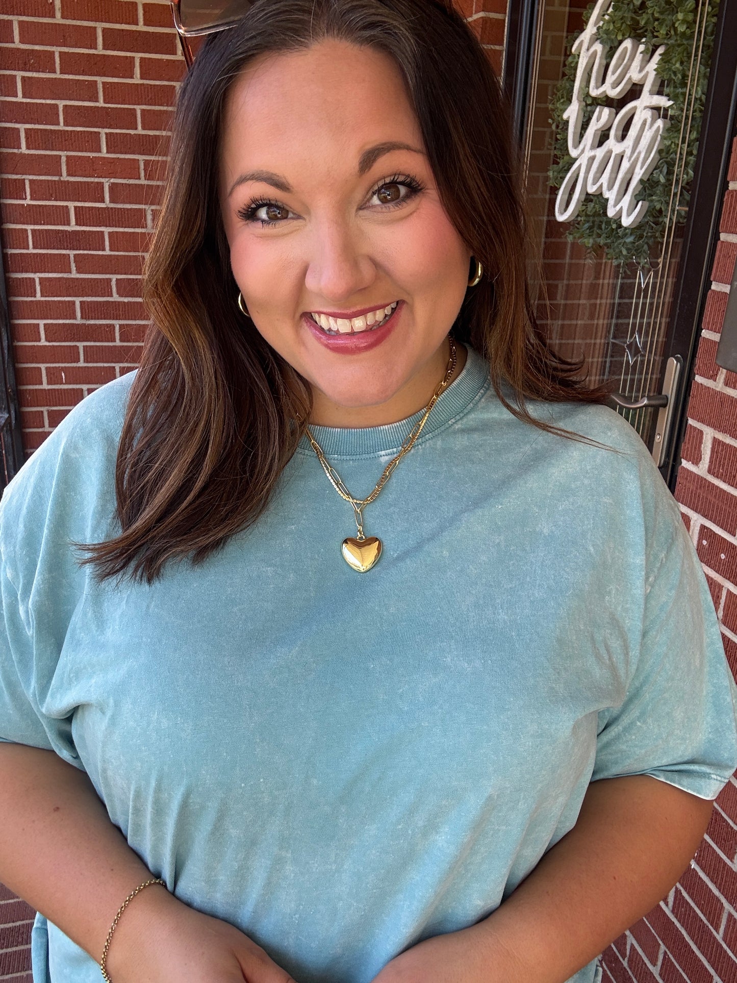 Casual Basic Drop Shoulder Oversized Tee in Dusty Teal