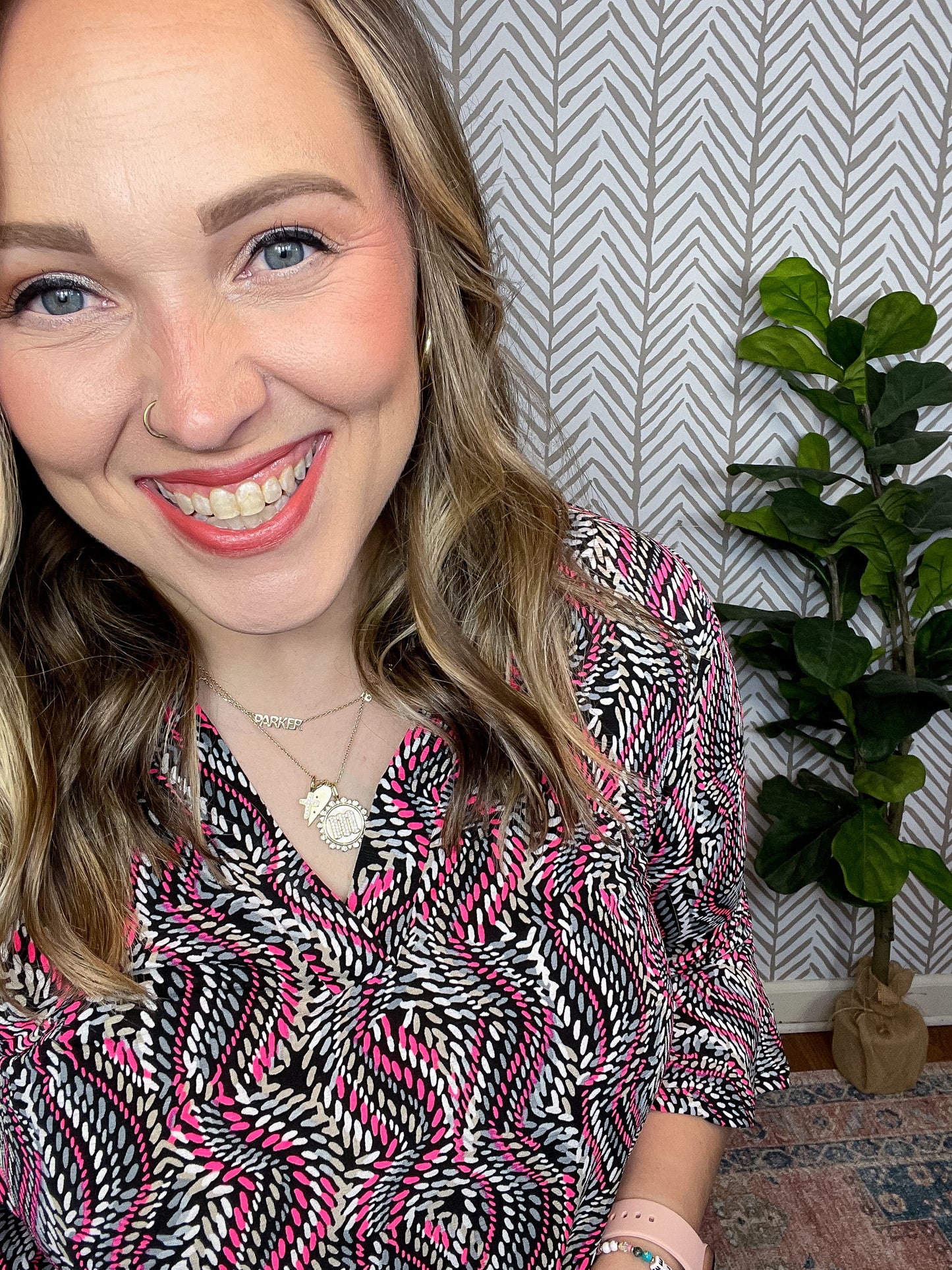 Lizzy Bell Sleeve Top in Black and Pink Rope