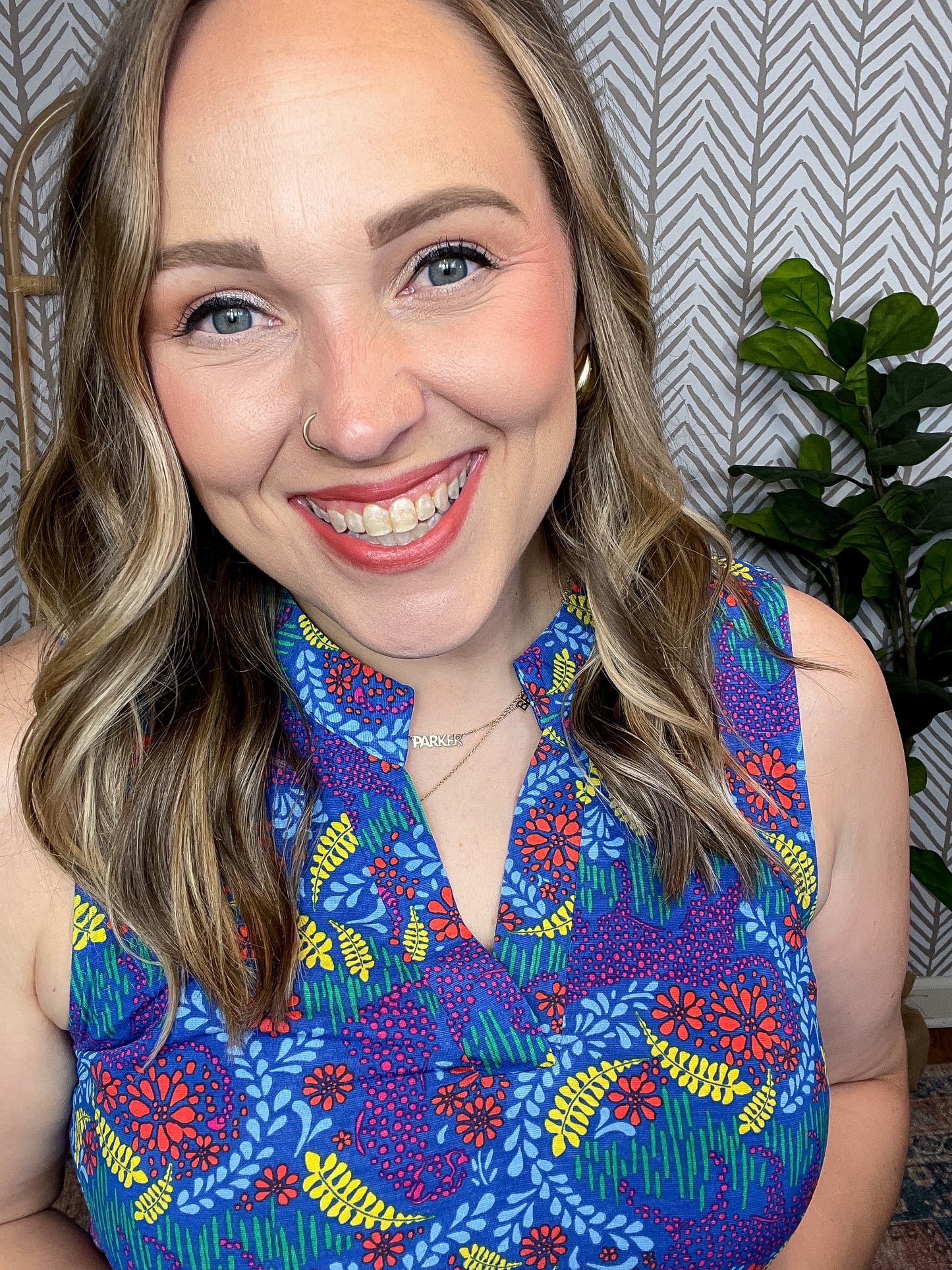 Lizzy Tank Top in Royal and Red Abstract