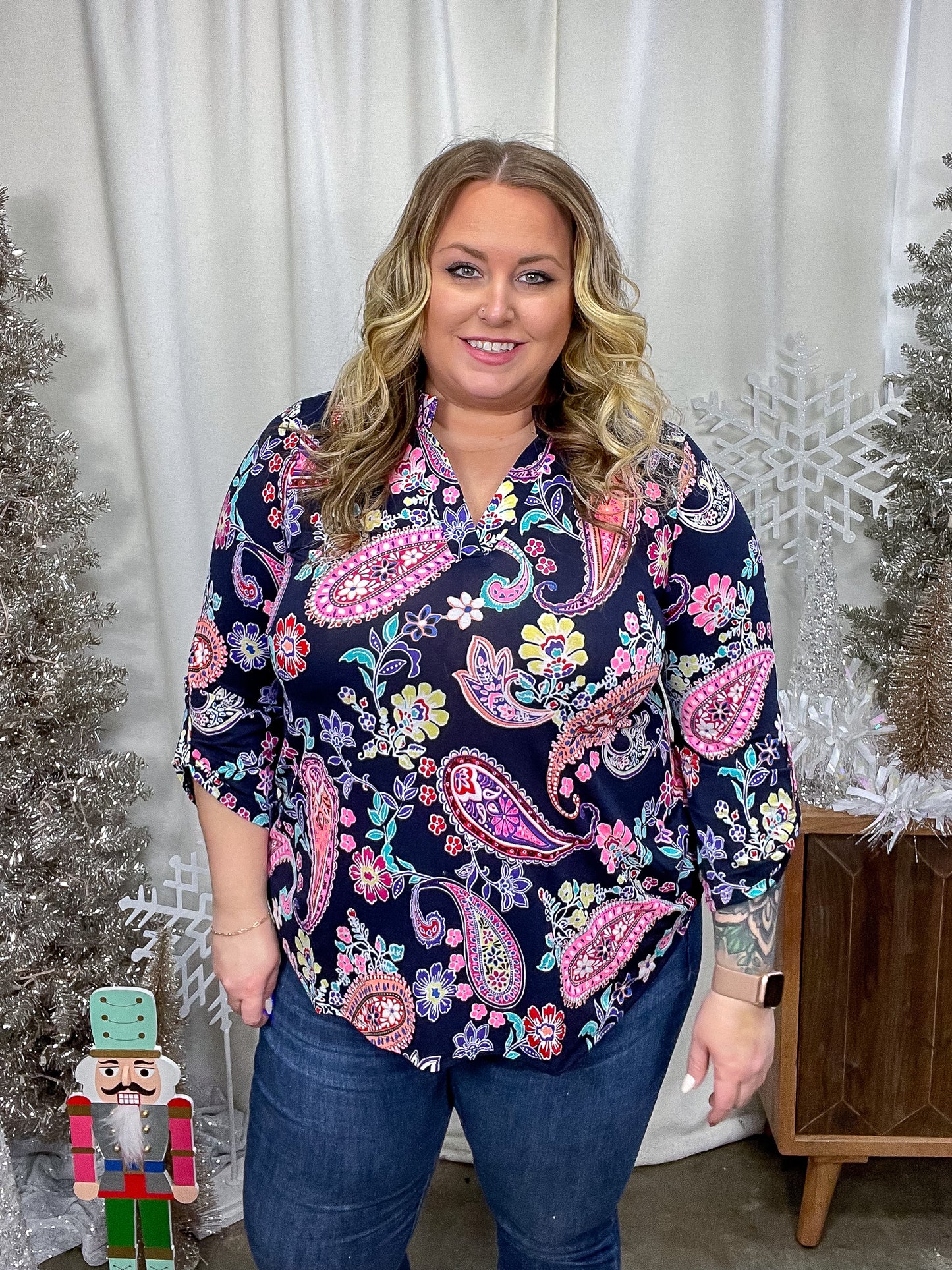 Little Lovely Blouse in Navy Paisley